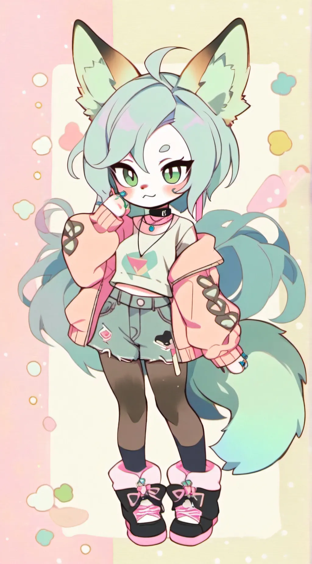 ai character: chibi furry cat  background