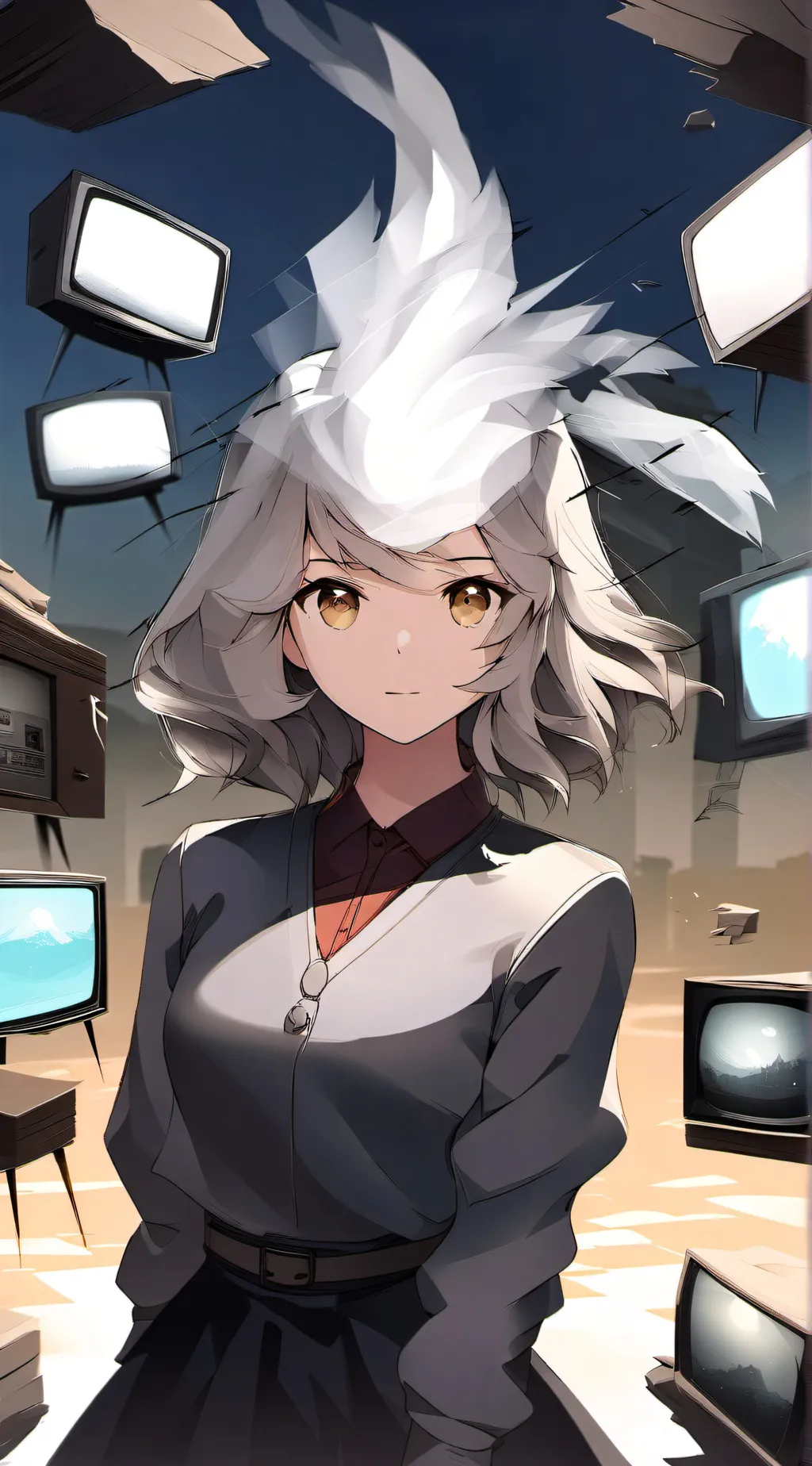 ai character: Tv woman  background