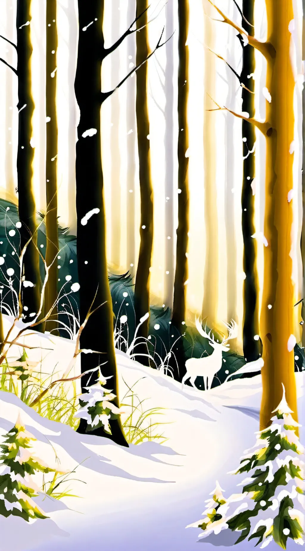 ai character: fpe snowy forest background