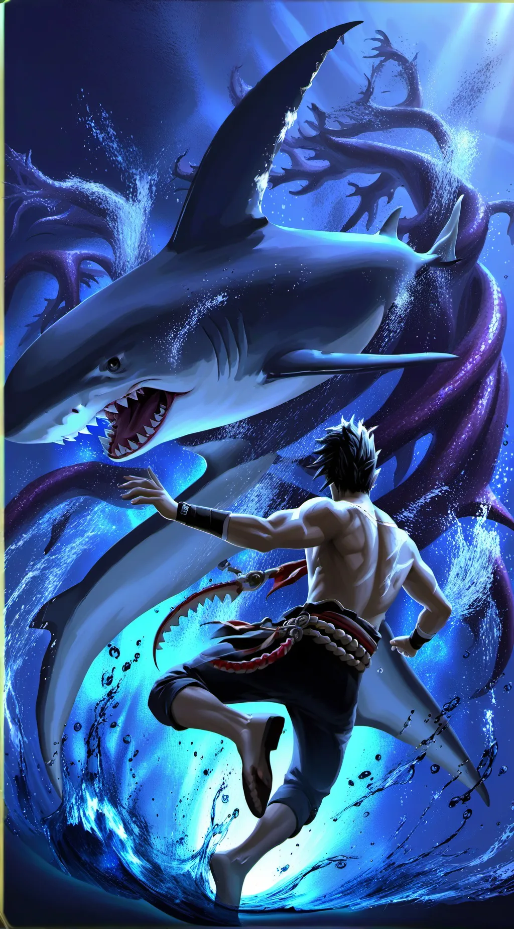 ai character: Drill sharktopus  background