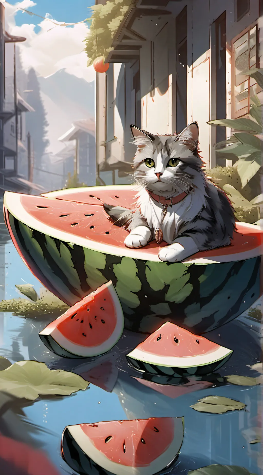 ai character: Watermelon cat background