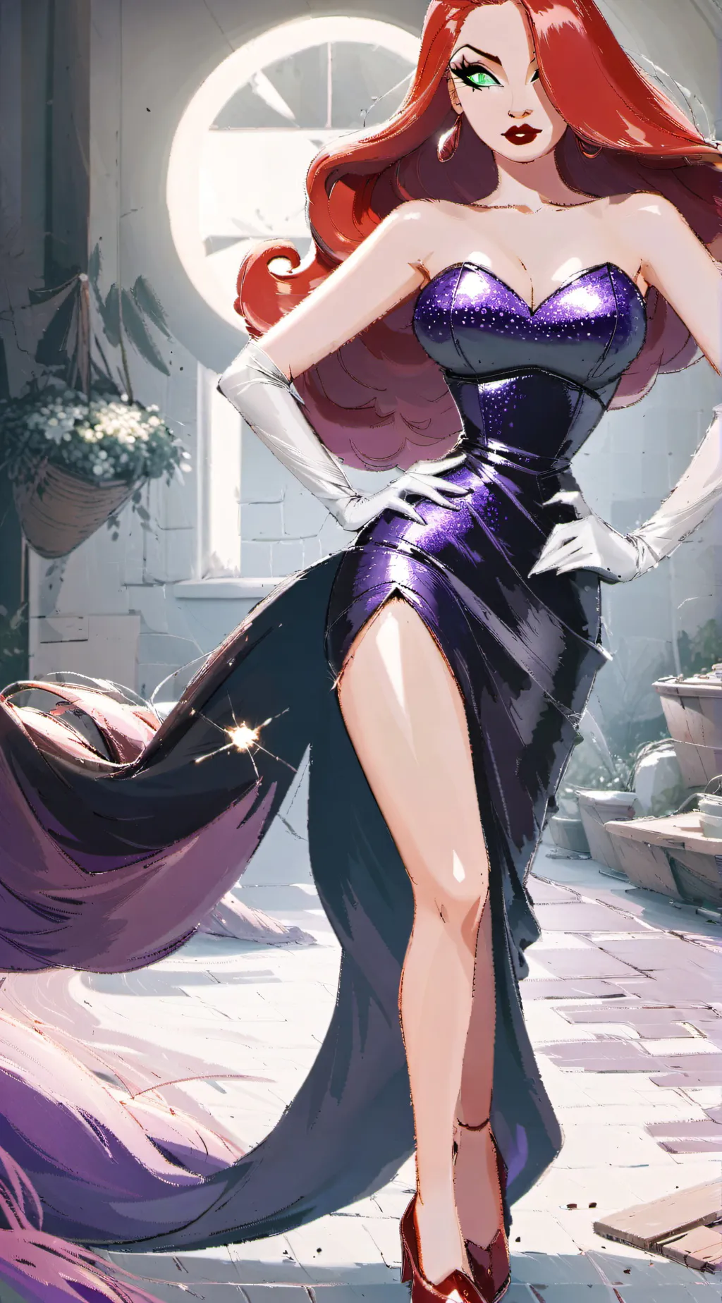 ai character: Jessica Rabbit  background