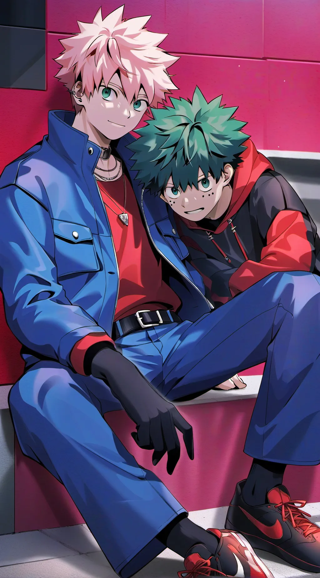 ai character: bakugo and deku  background