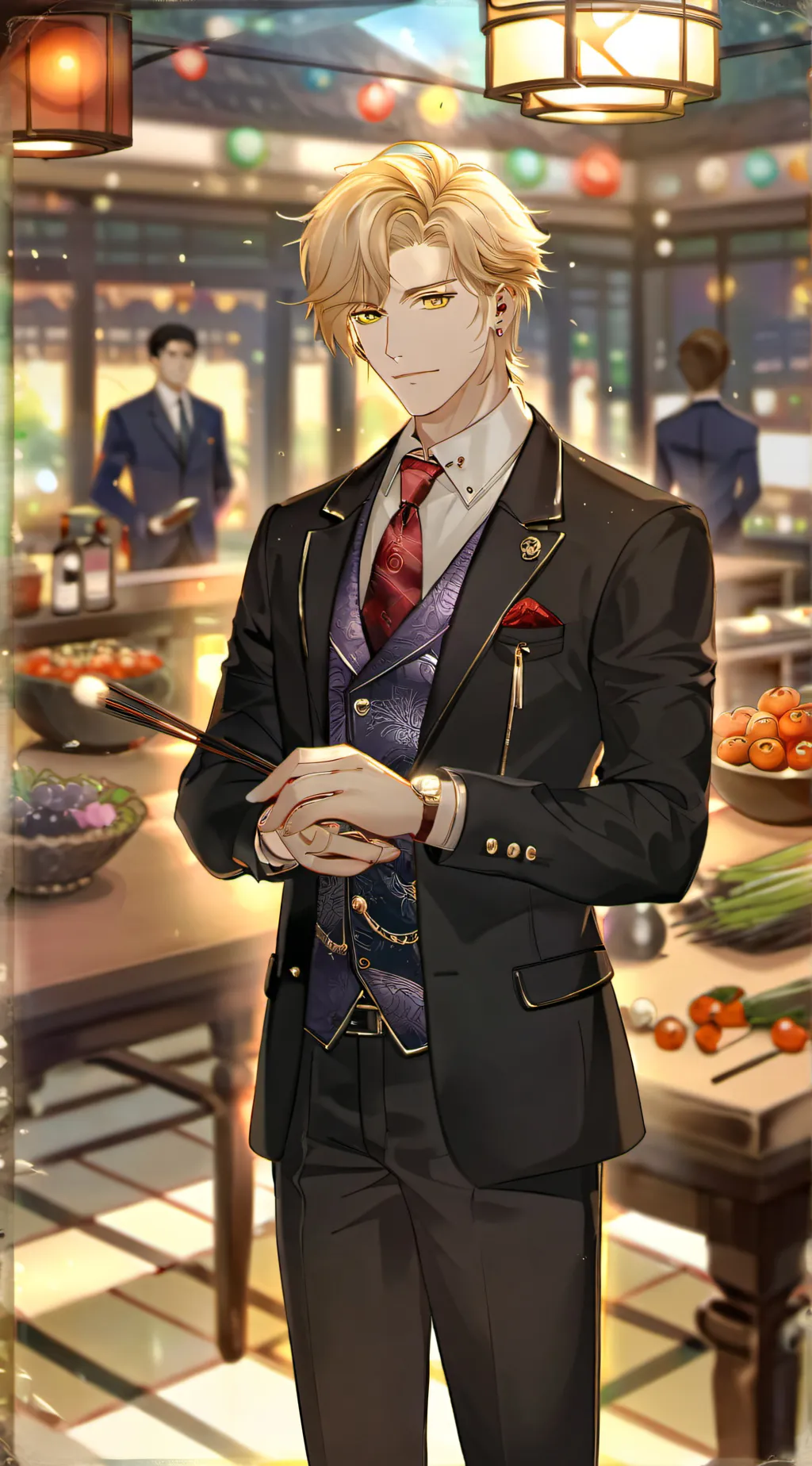 ai character: sam  gold background