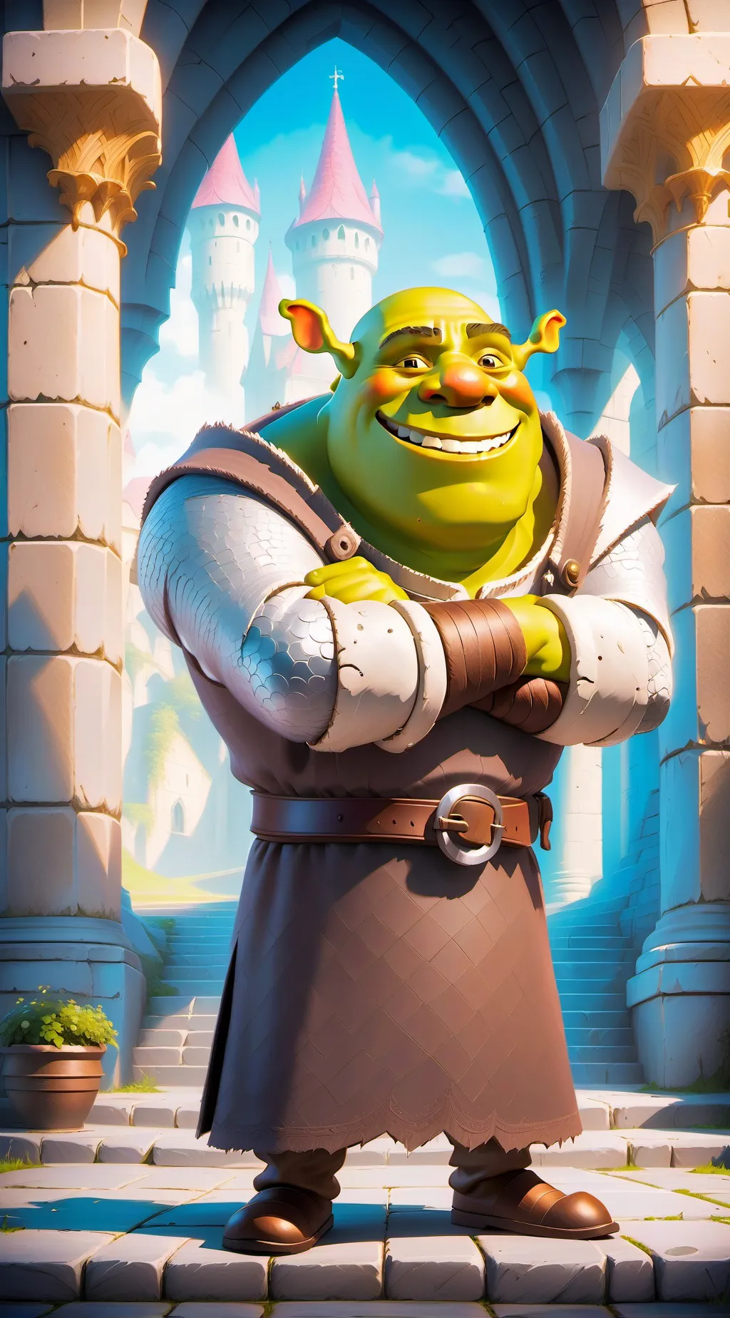 ai character: Shrek but stupid background