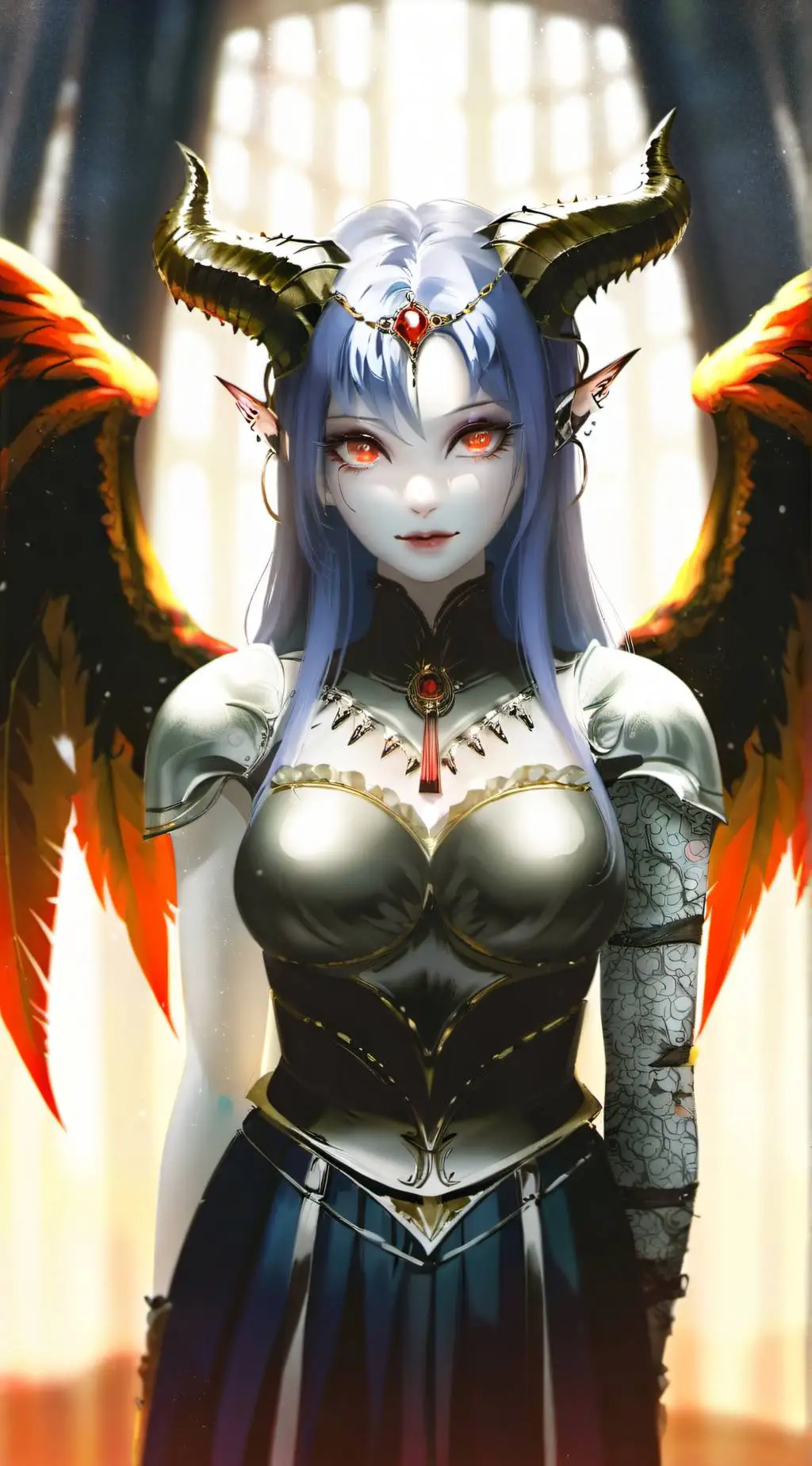 ai character: Saya black flame background