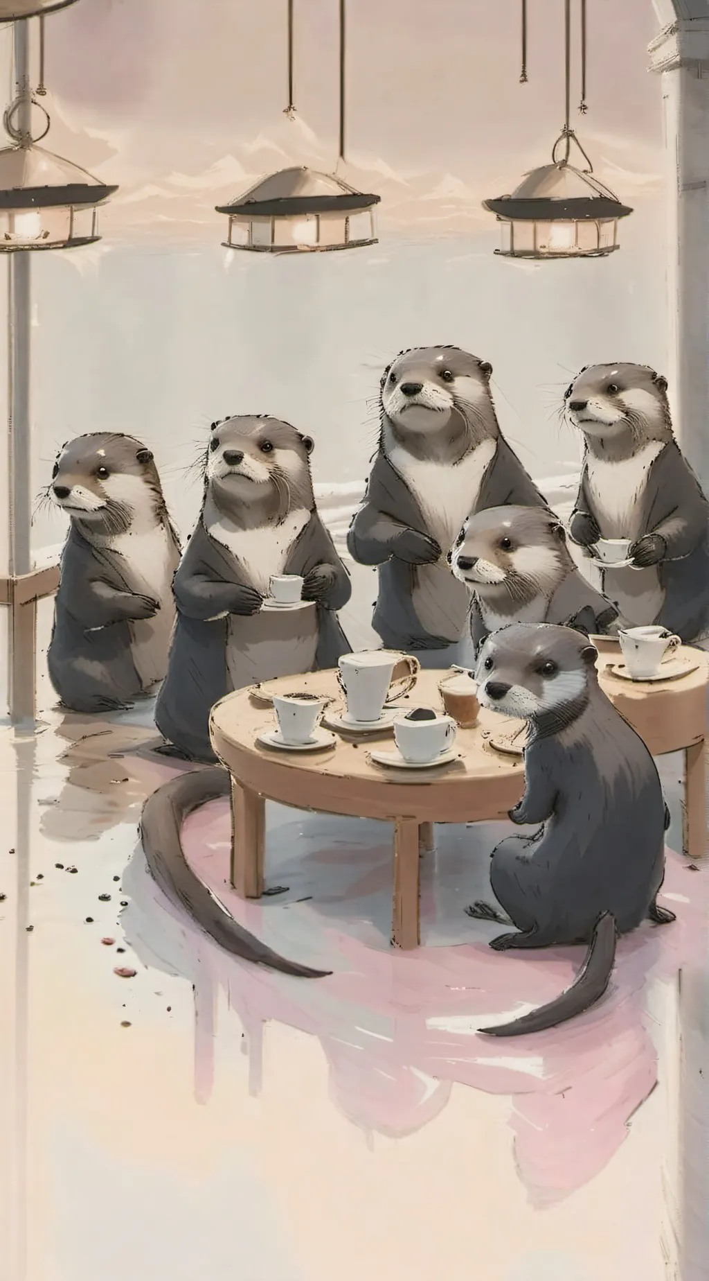 ai character: Otter cafe background