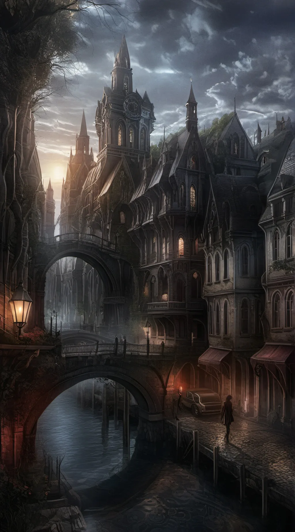 ai character: tiny city background