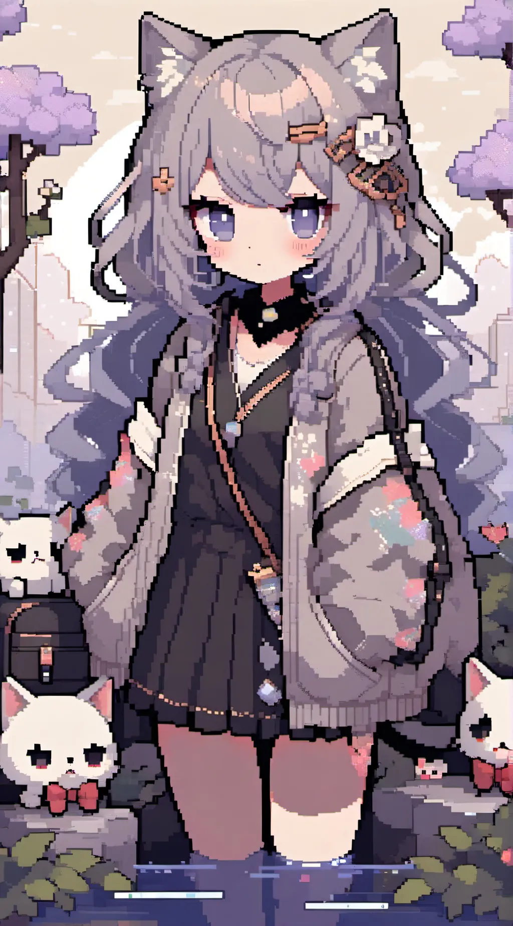 ai character: cat girl (purple)  background