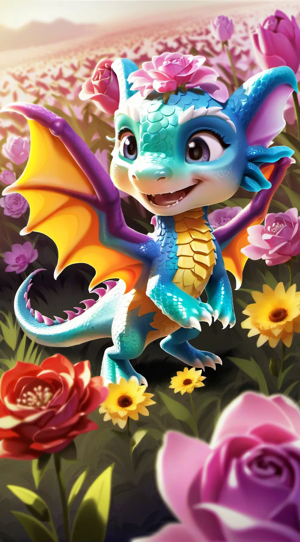 ai character: baby dragon  background