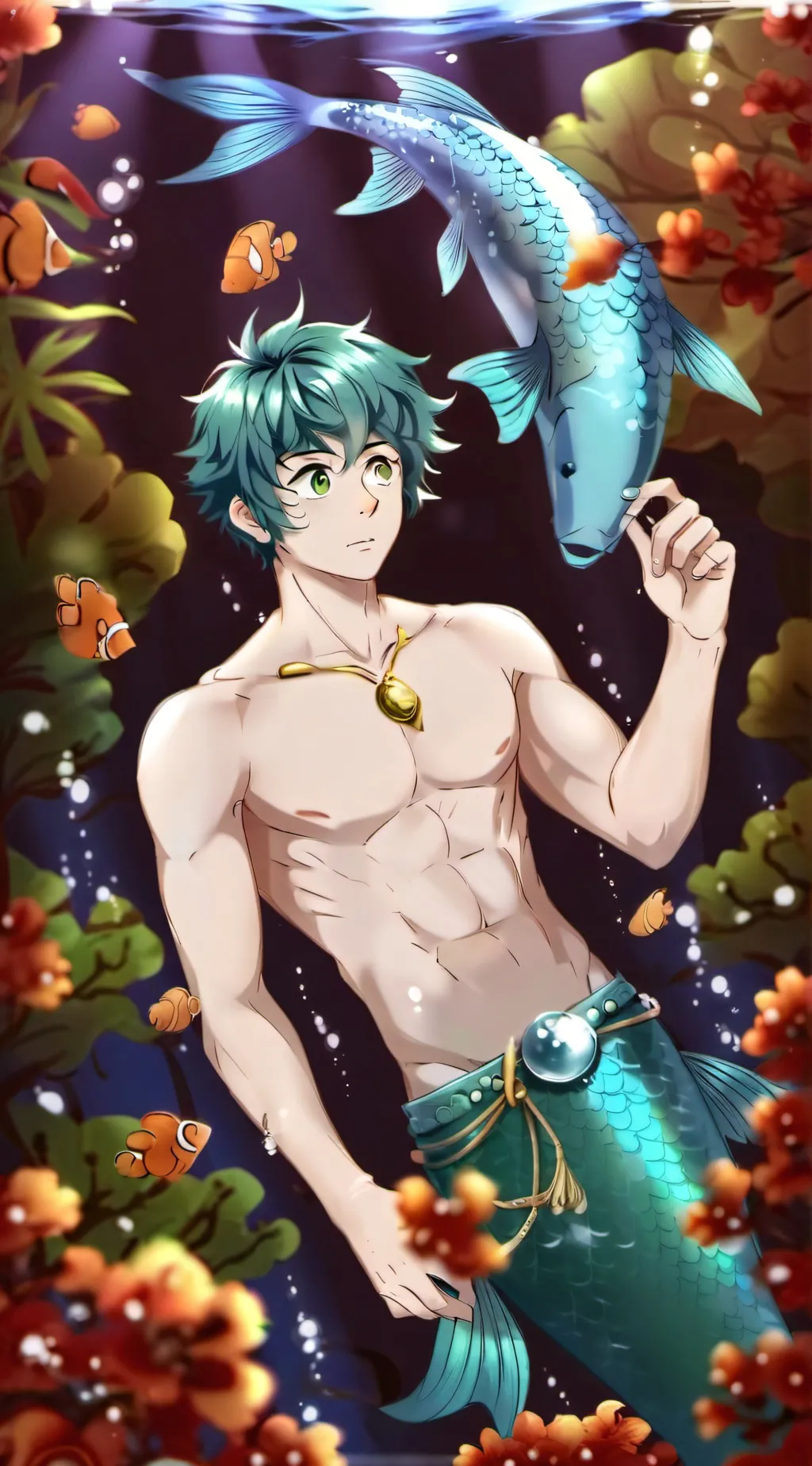 ai character: Deku (merman)  background