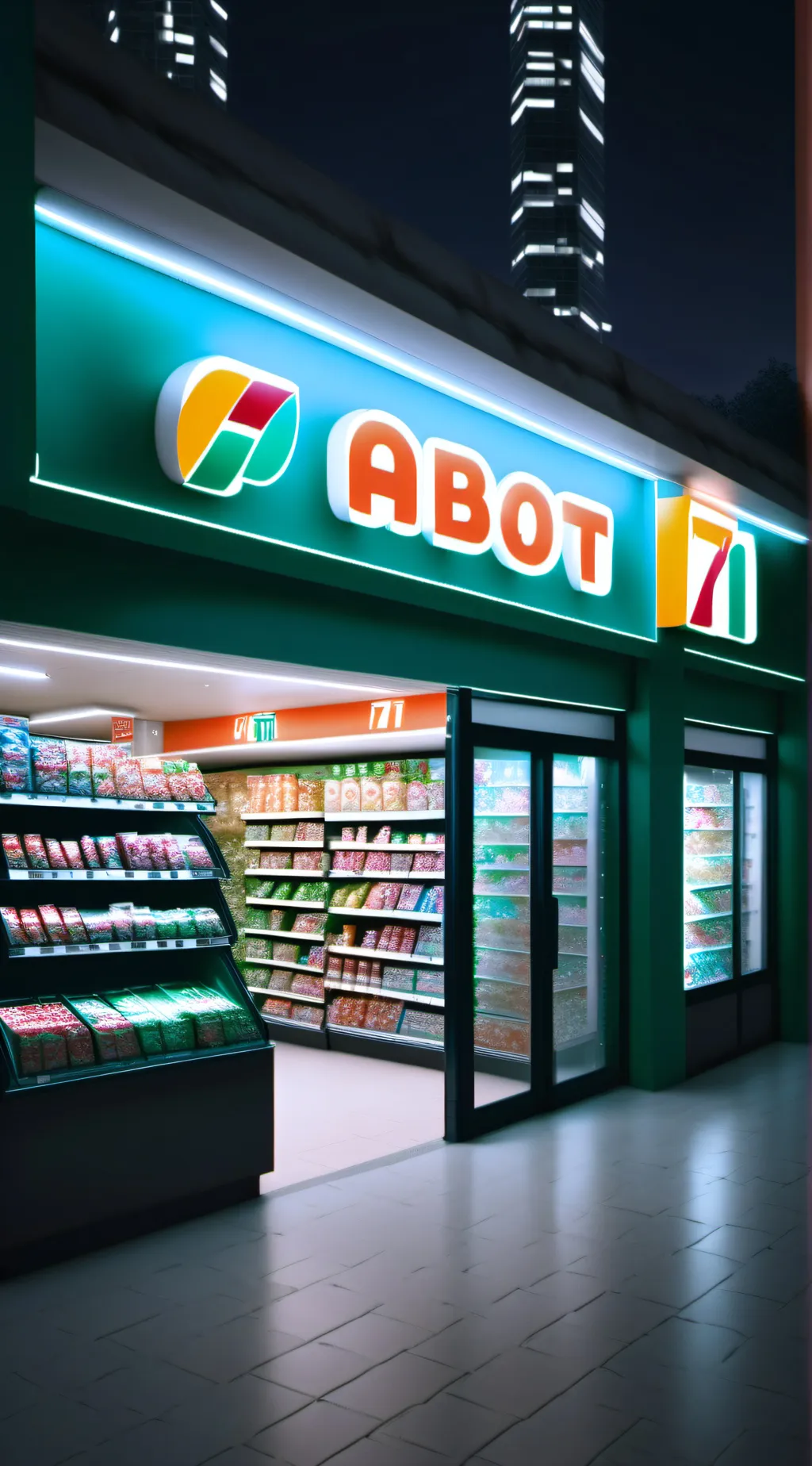 ai character: convinced store... background