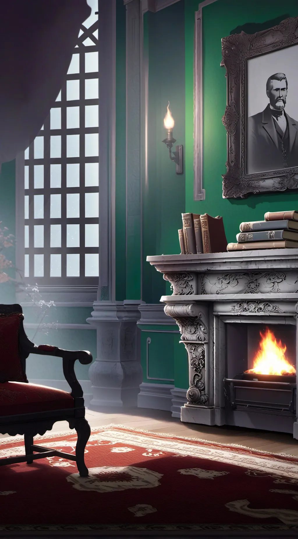 ai character: haunted house background