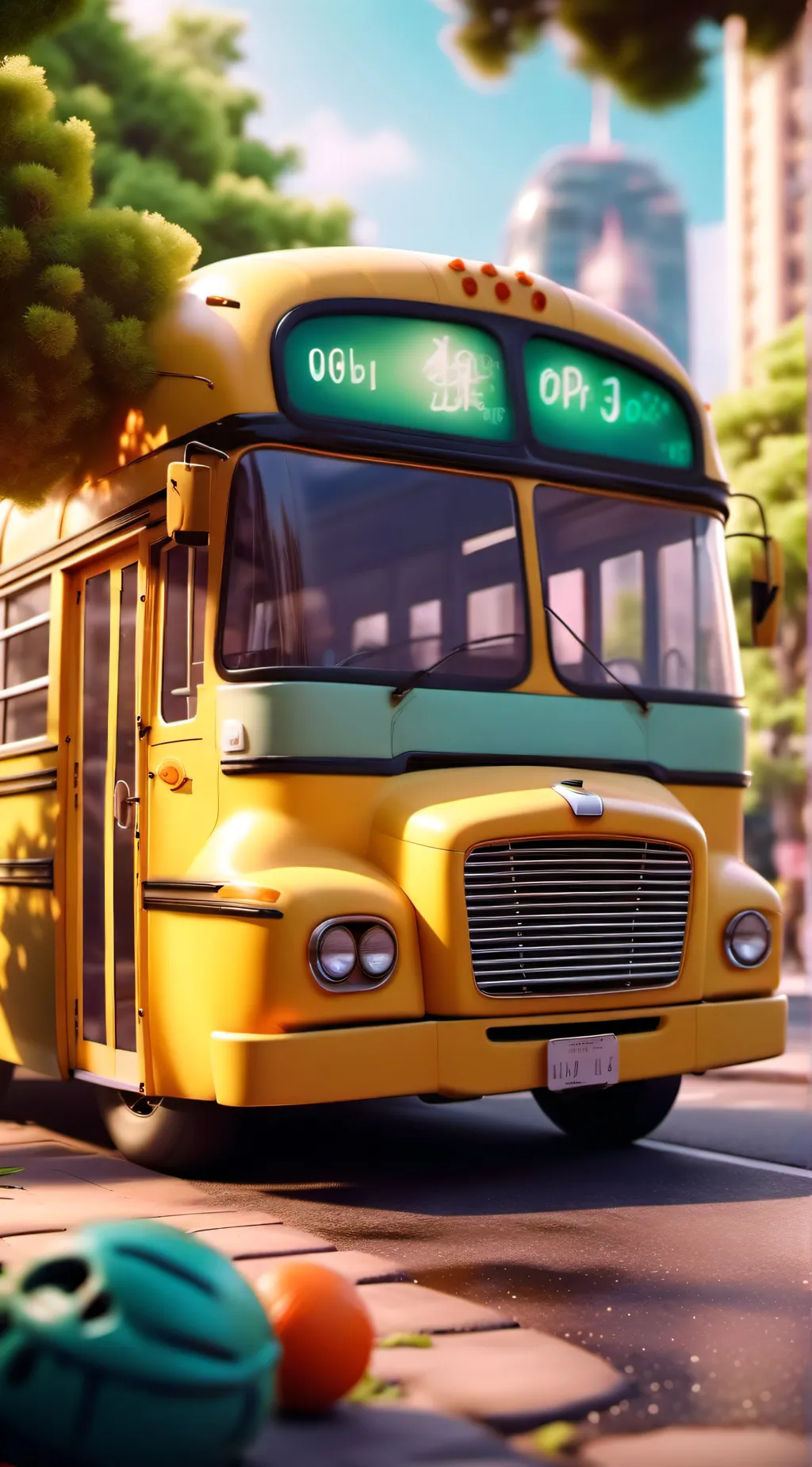 ai character: School bus background