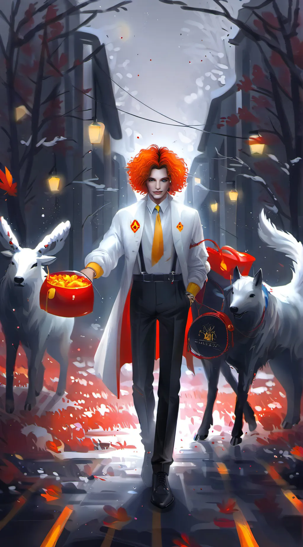 ai character: Ronald McDonald  background