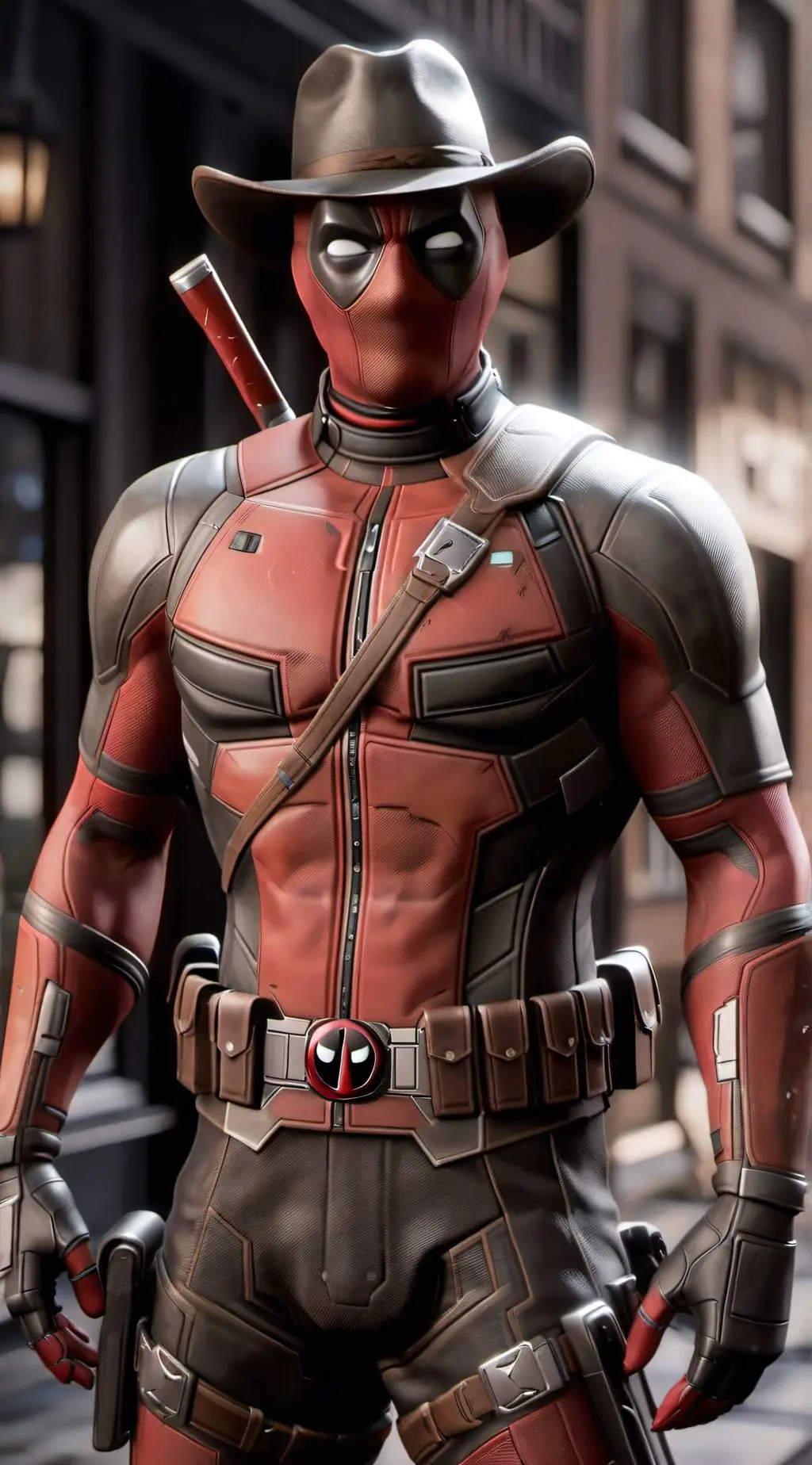 ai character: Cowboy Deadpool  background