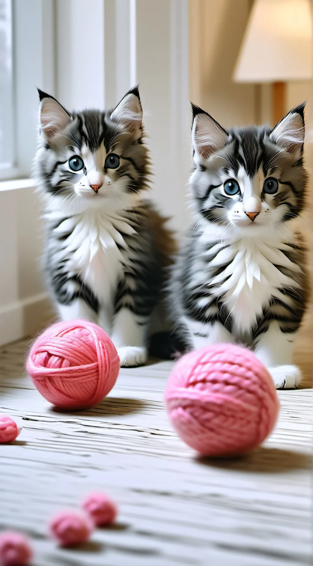 ai character: twin kittens  background