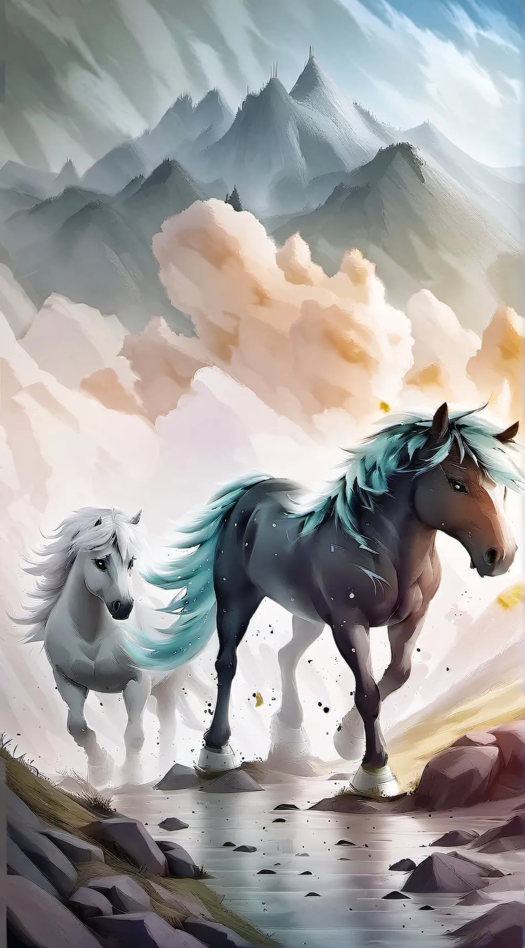 ai character: rainbow rocks background