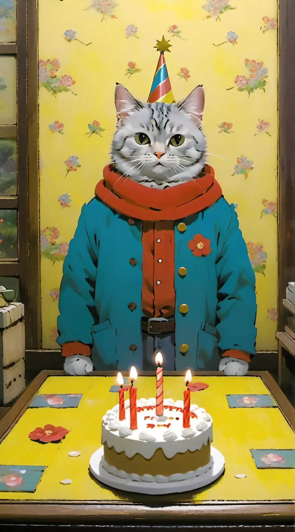 ai character: cats birthday background