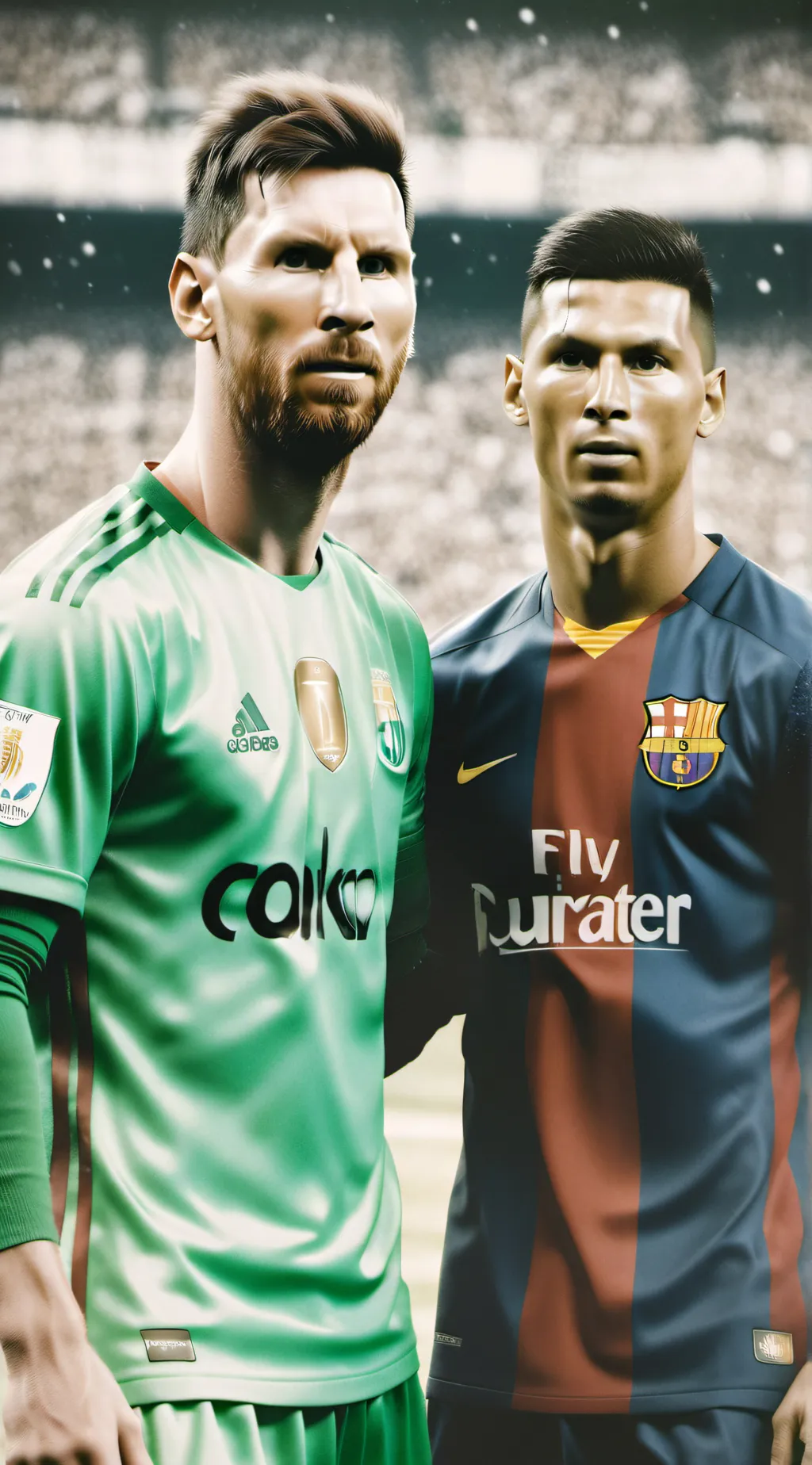 ai character: Ronaldo,Messi background