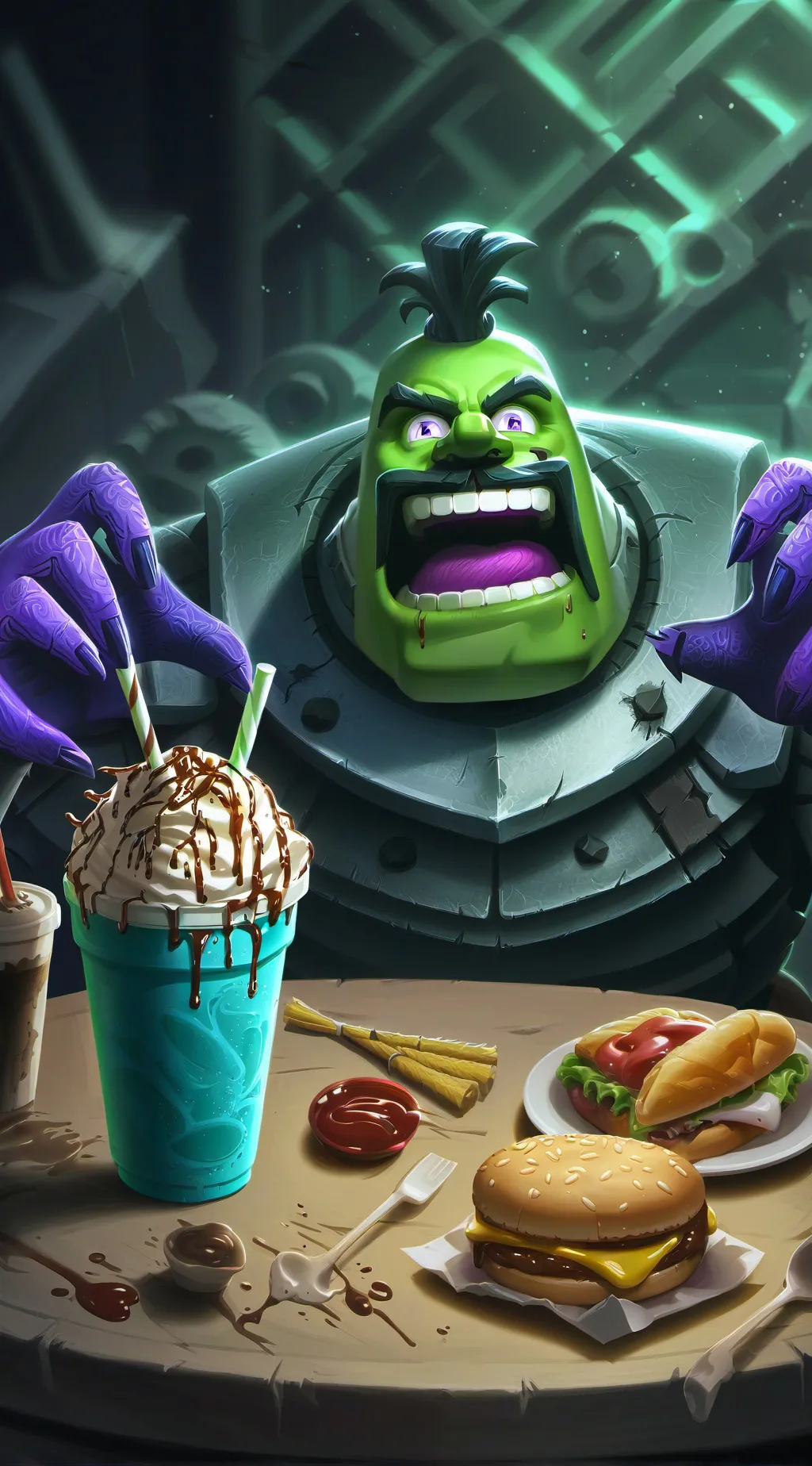 ai character: grimace shake lol background