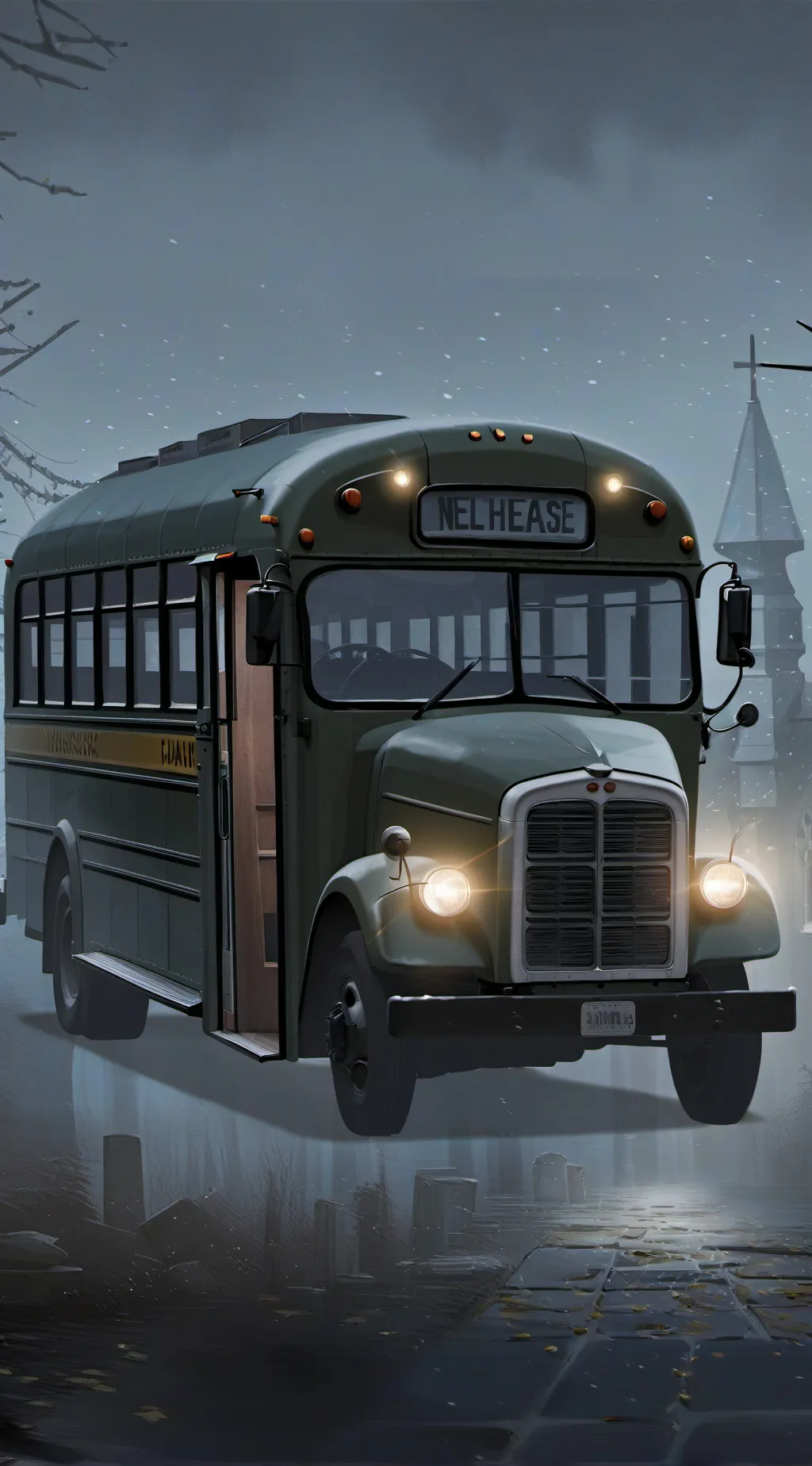 ai character: Schoolbusgraveyard background