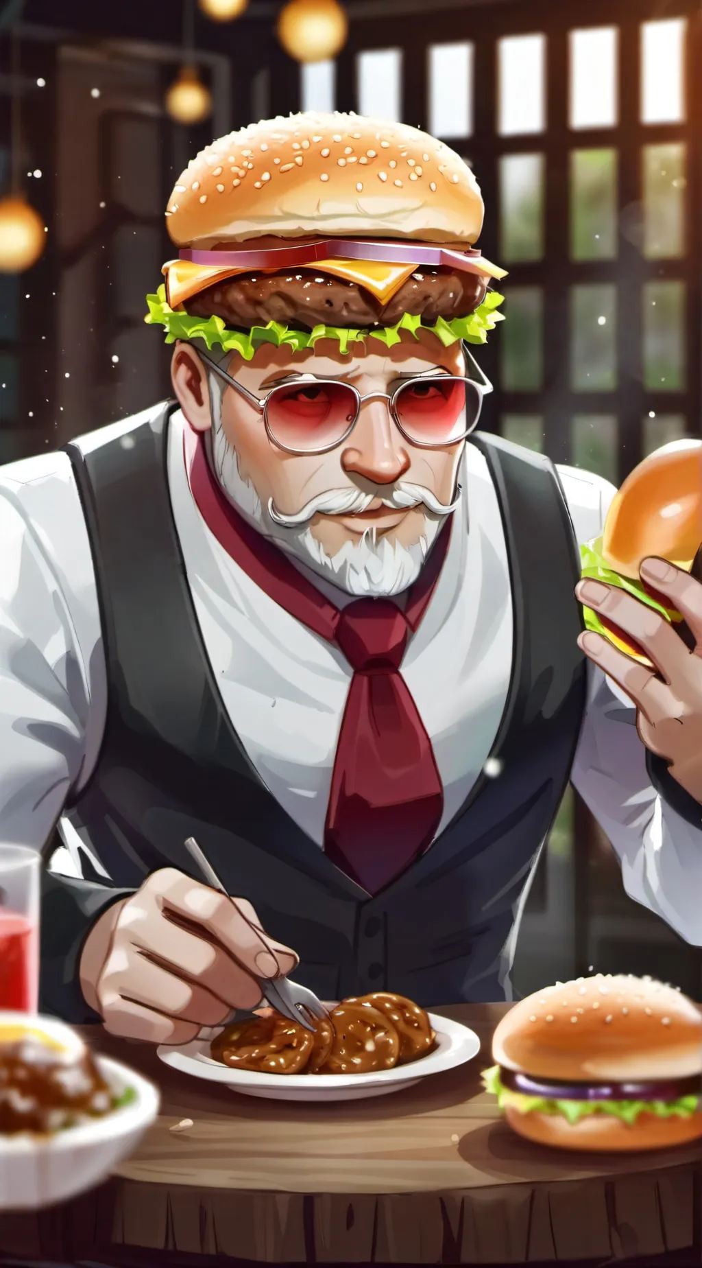 ai character: grandpa burger background