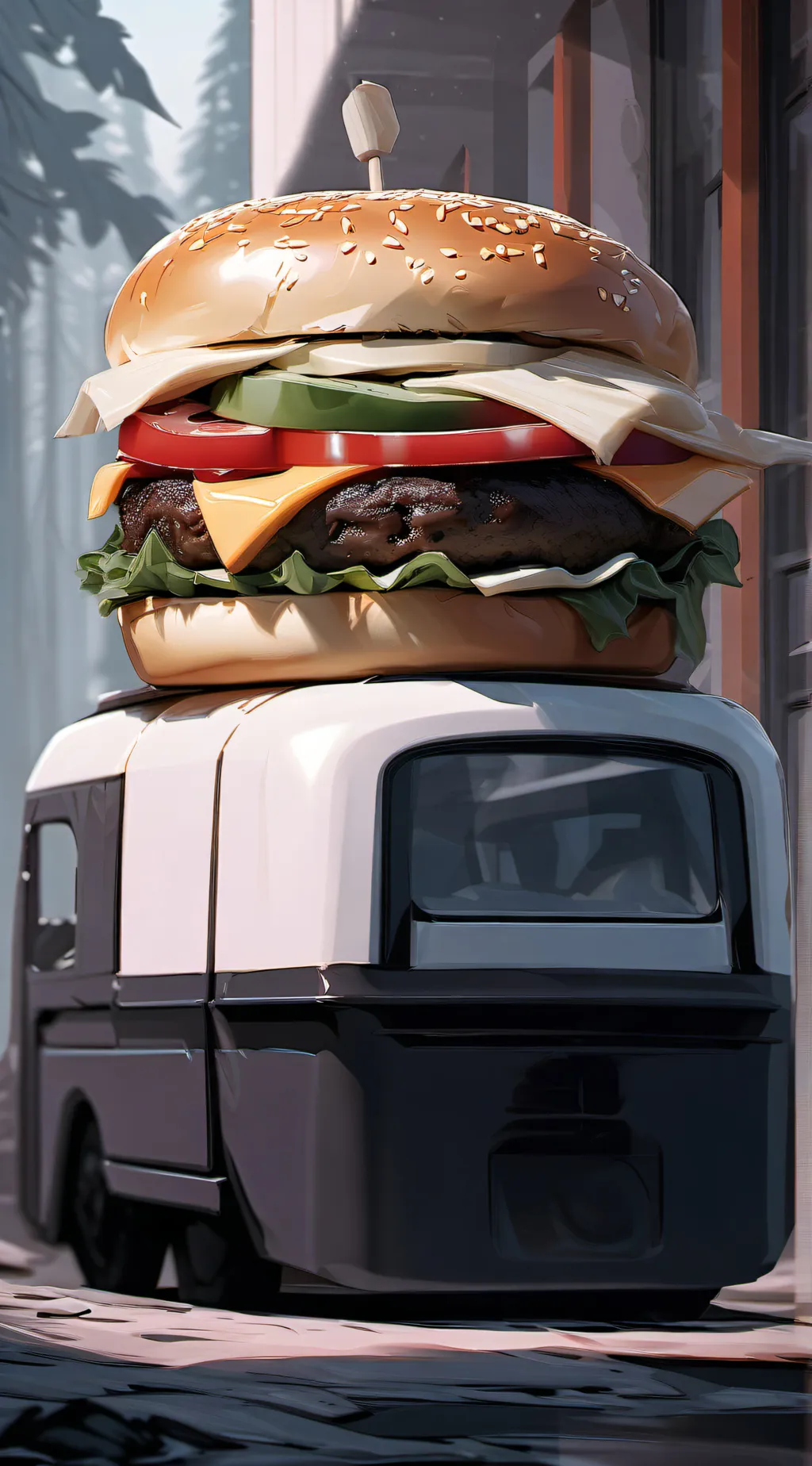ai character: cheese burger background