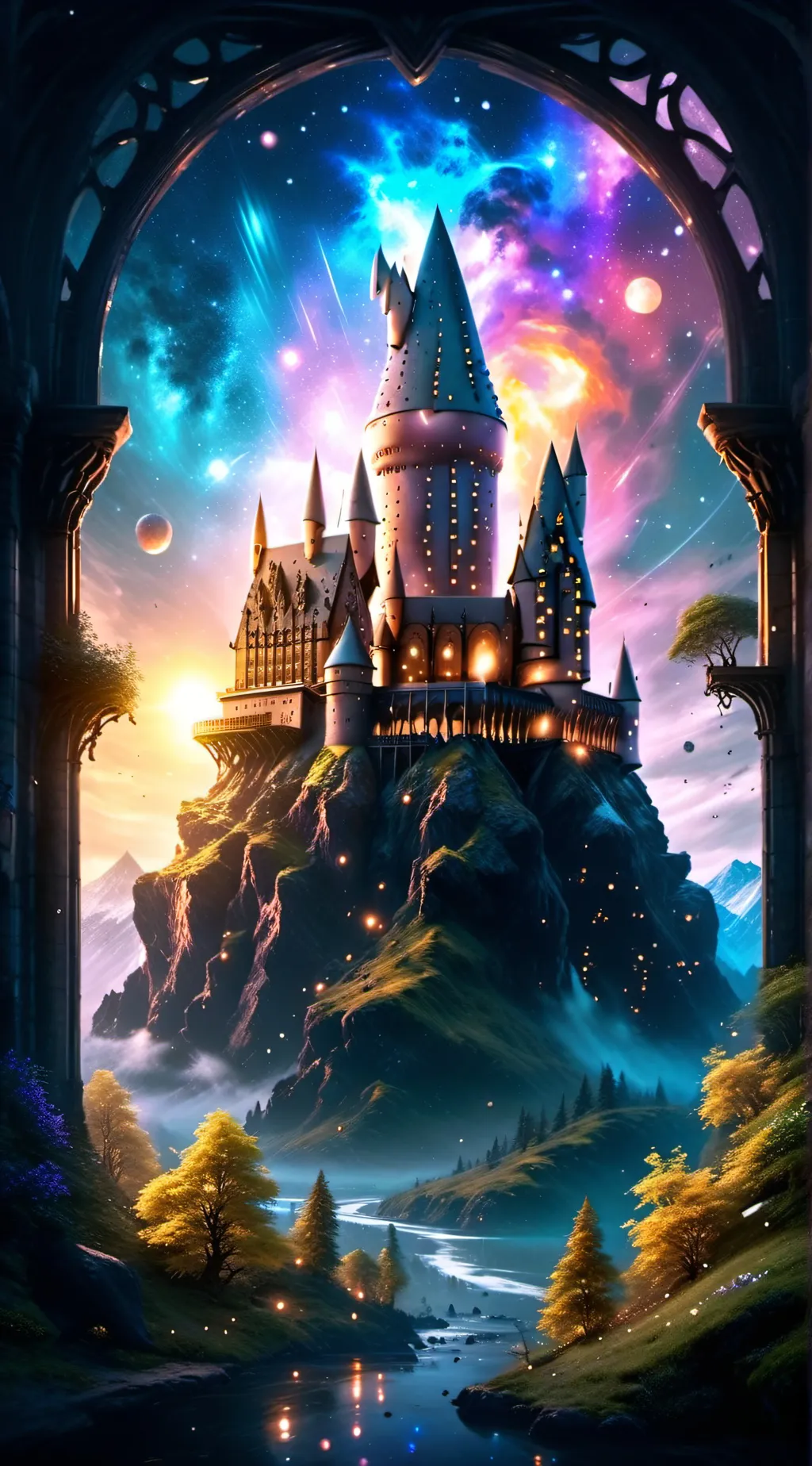ai character: Hogwarts♥️💙💚💛 background