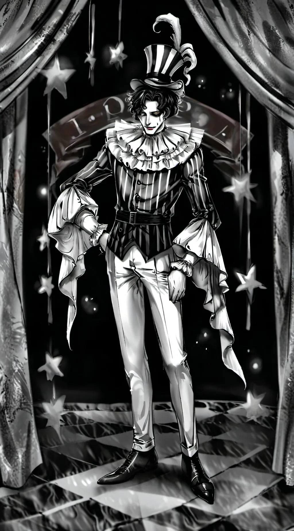 ai character: Pierrot Sad Clown  background