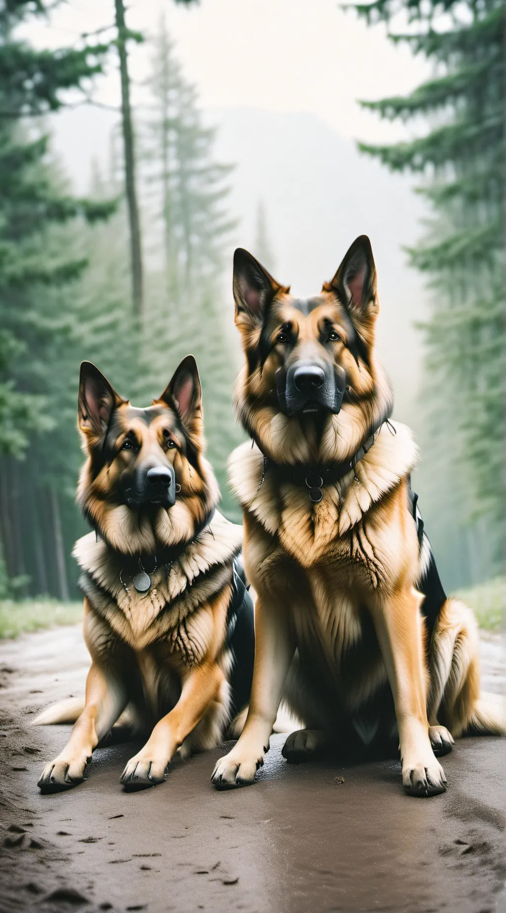 ai character: 2dogs 1 human background