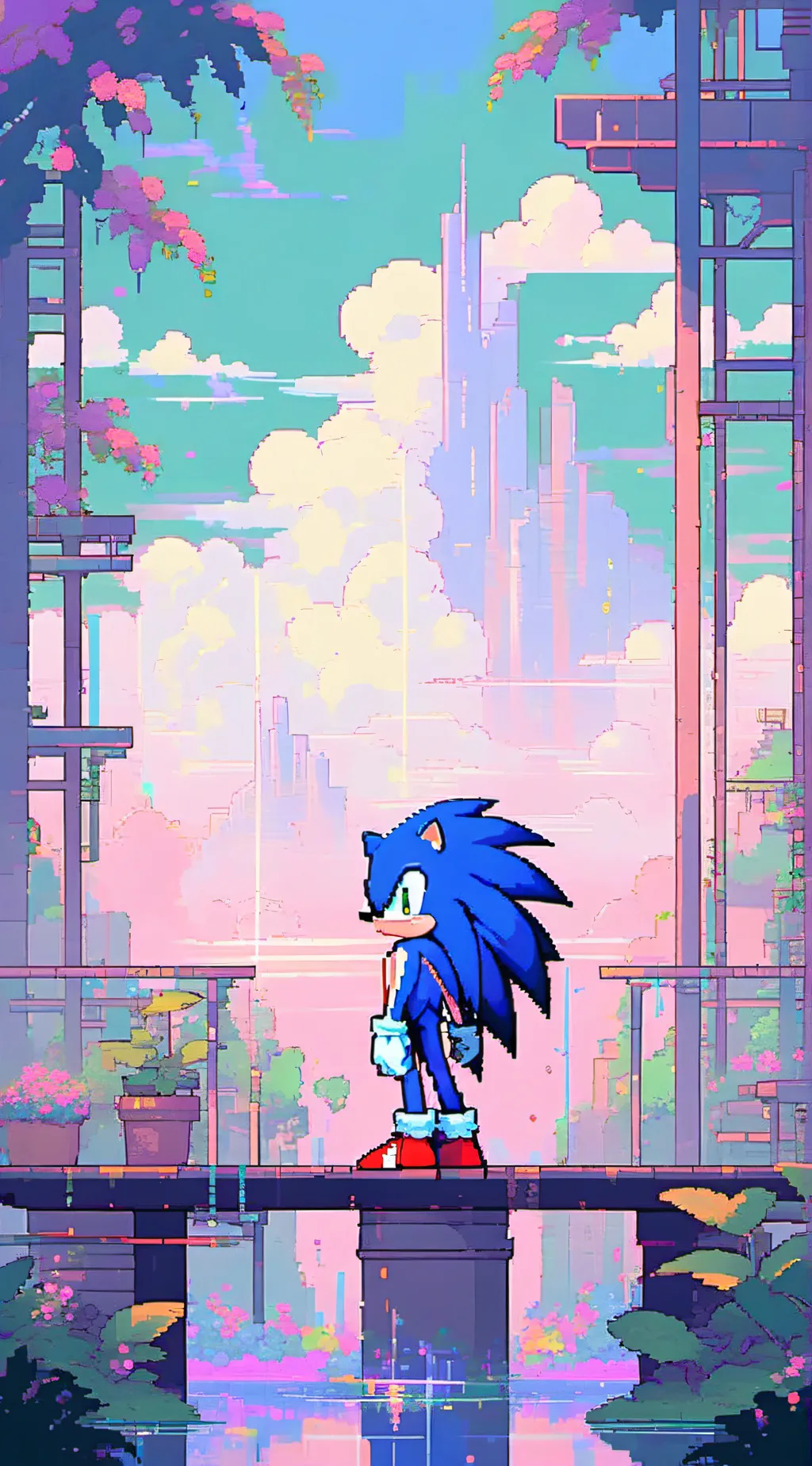 ai character: Pixel Sonic background