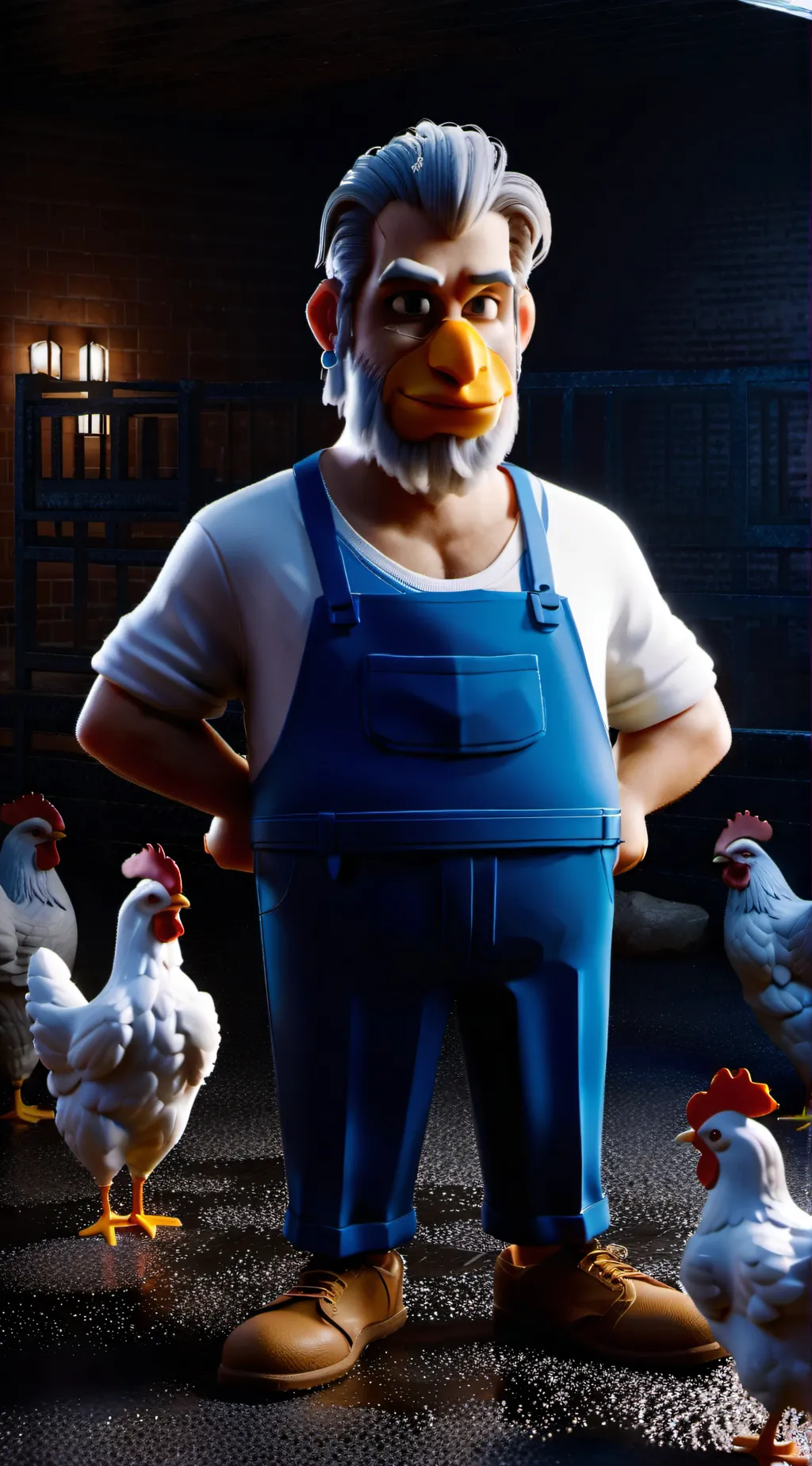 ai character: chicken man background