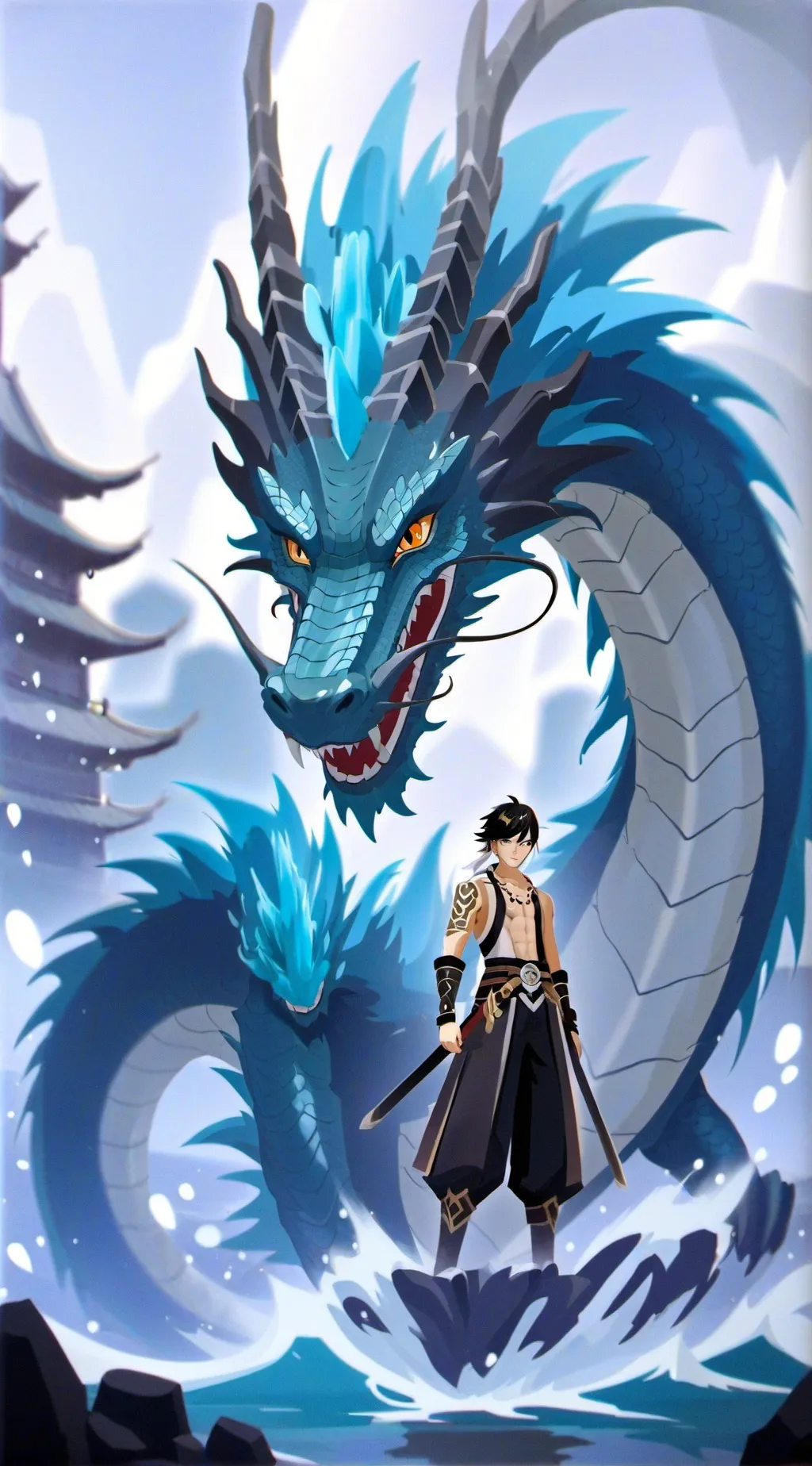 ai character: Giant water dragon background