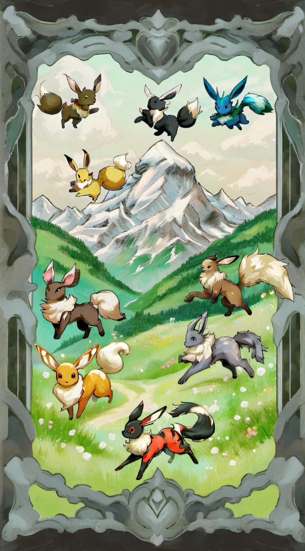 ai character: New eeveelutions background