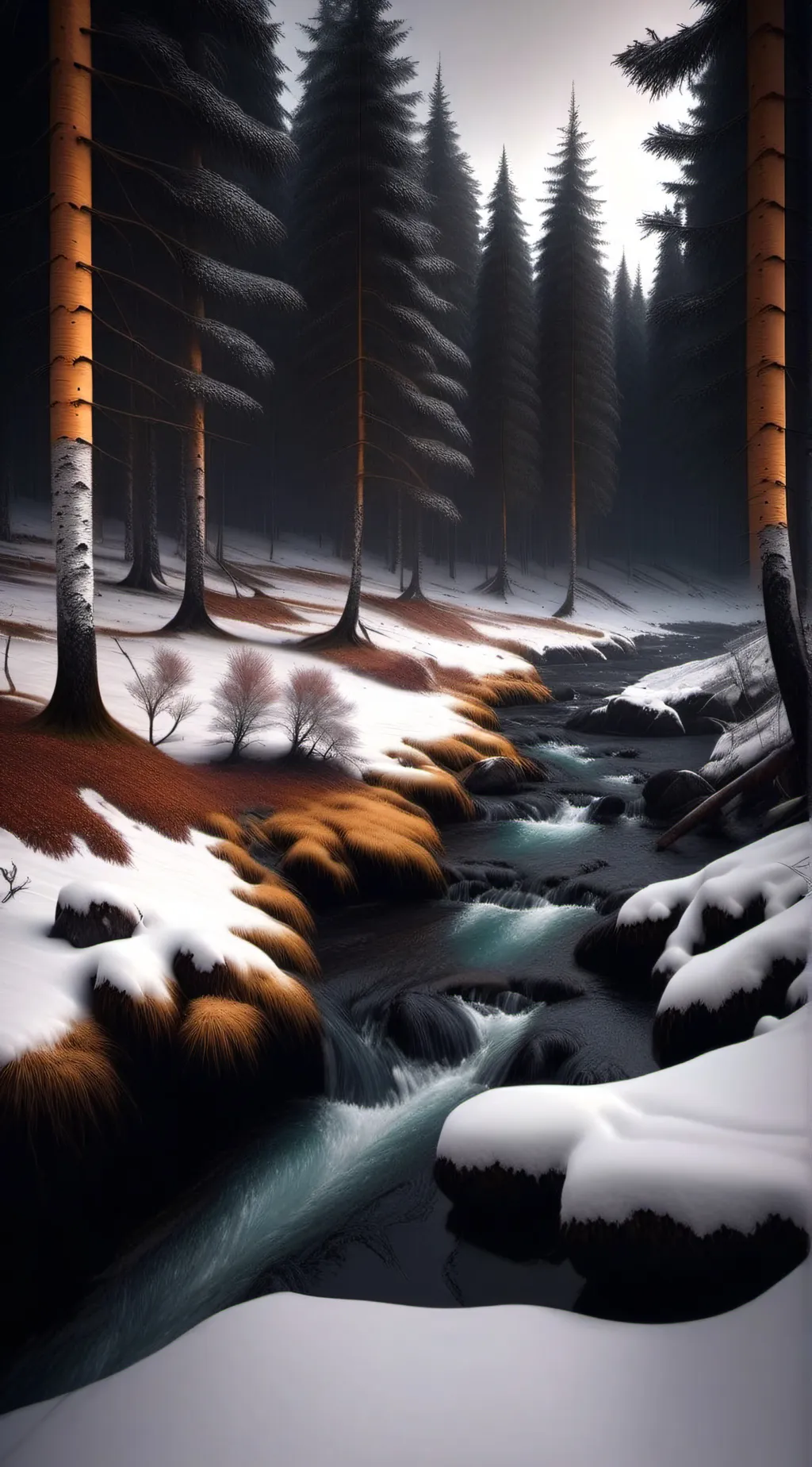 ai character: Snowy forest background
