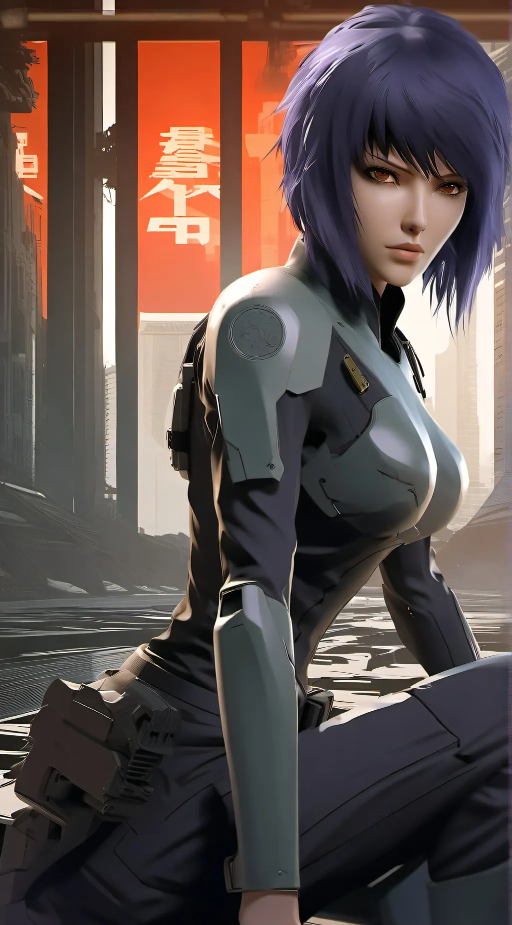 ai character: Motoko Kusanagi  background
