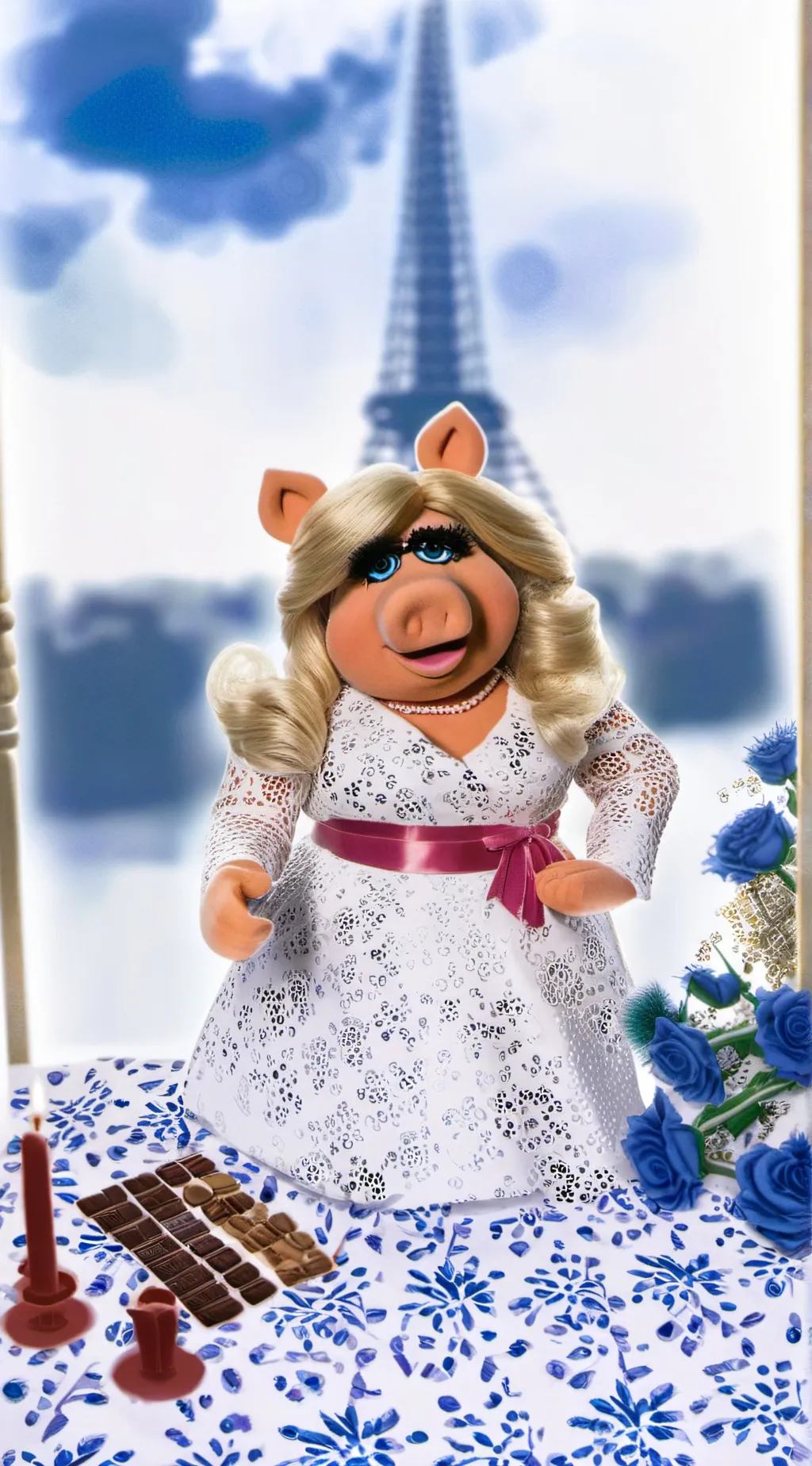 ai character: Miss Piggy  background