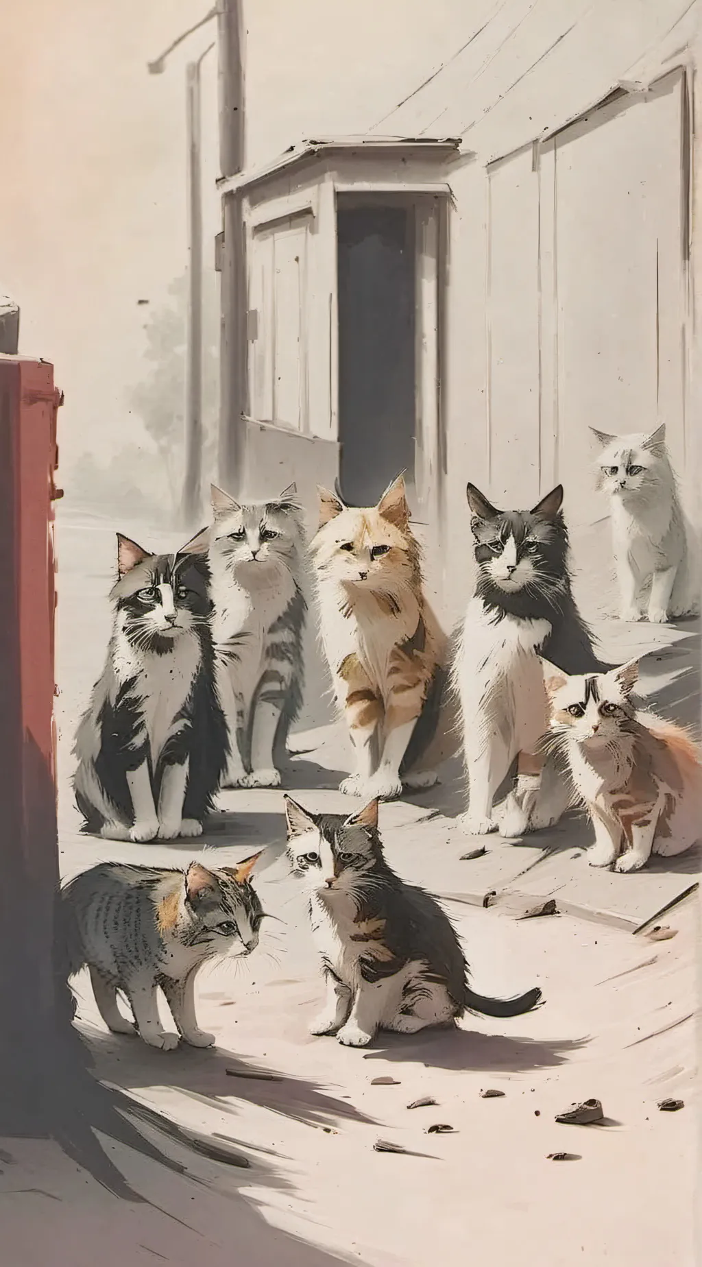 ai character: homeless cats background