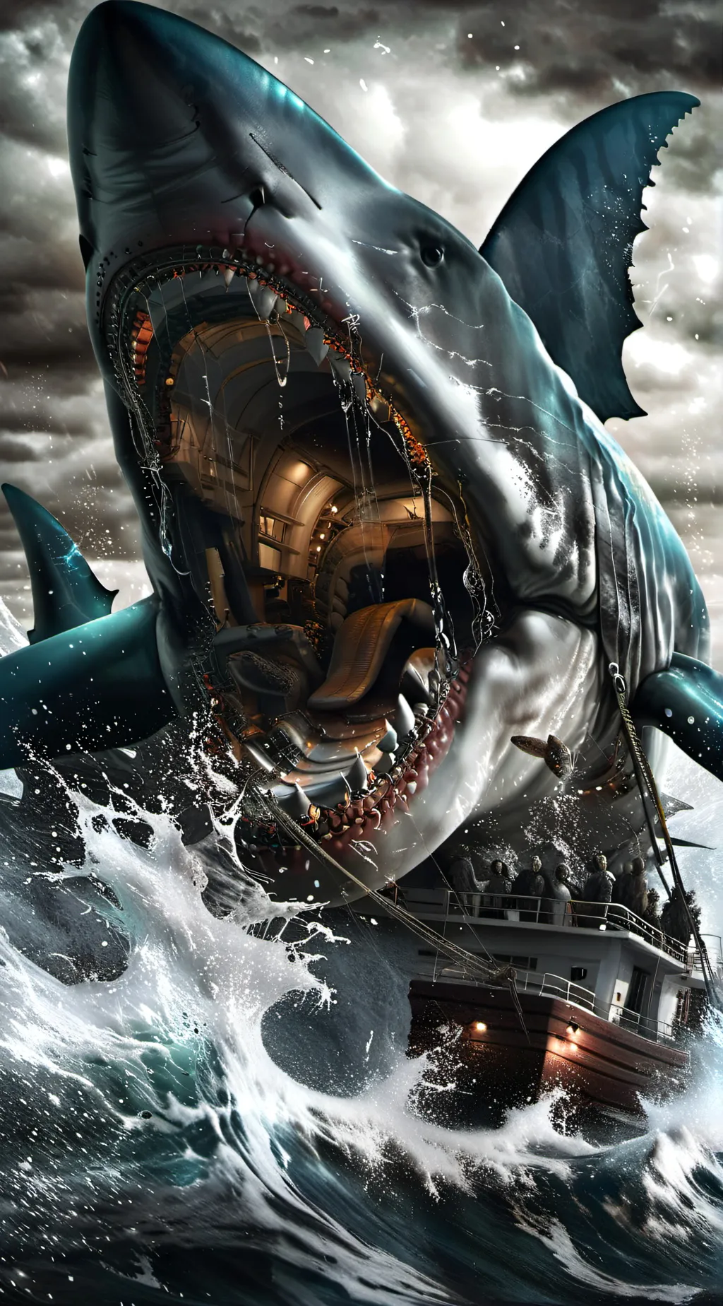 ai character: Robot megalodon￼ background