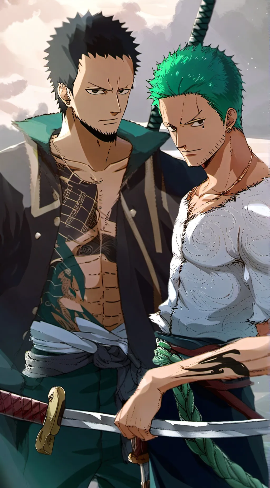 ai character: Zoro and law.  background