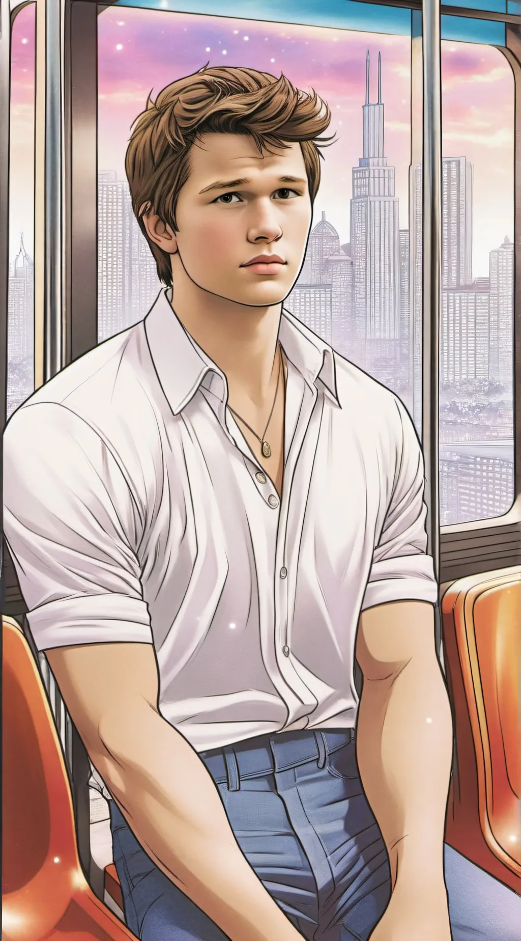 ai character: Ansel Elgort  background