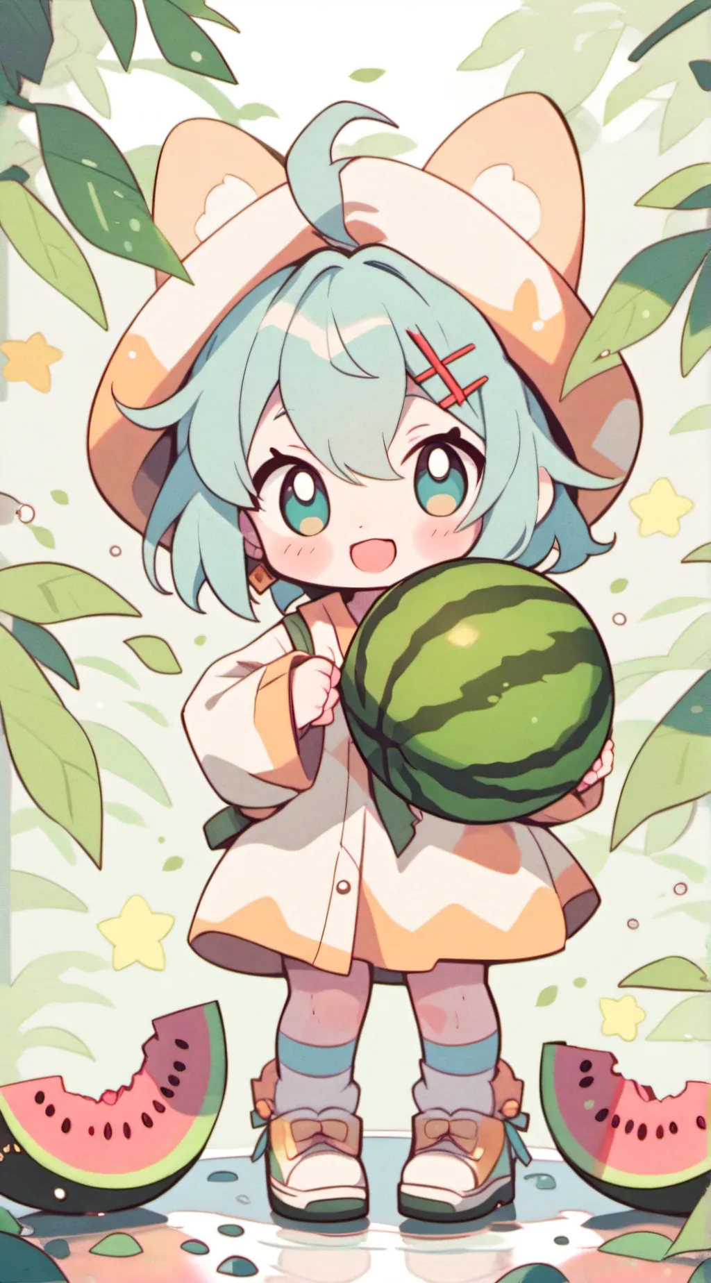ai character: sunny and melon background