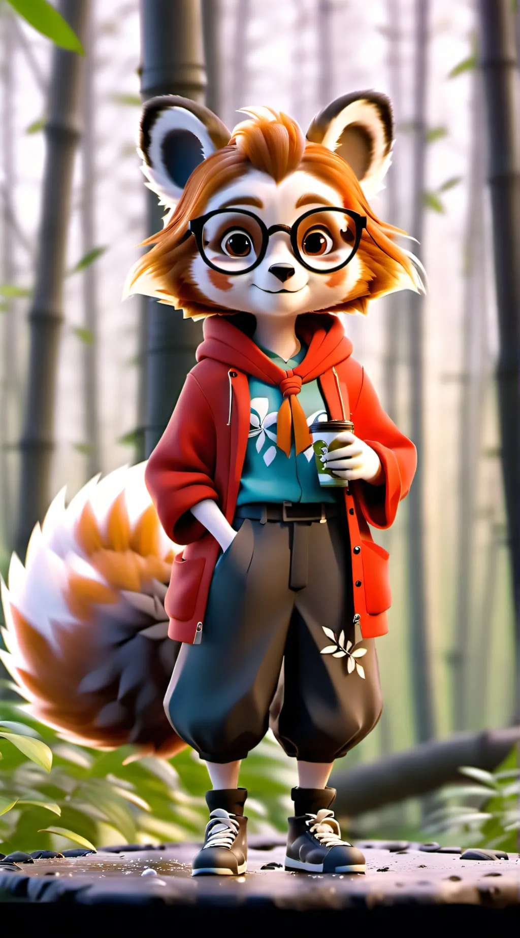 ai character: RED PANDA GF background