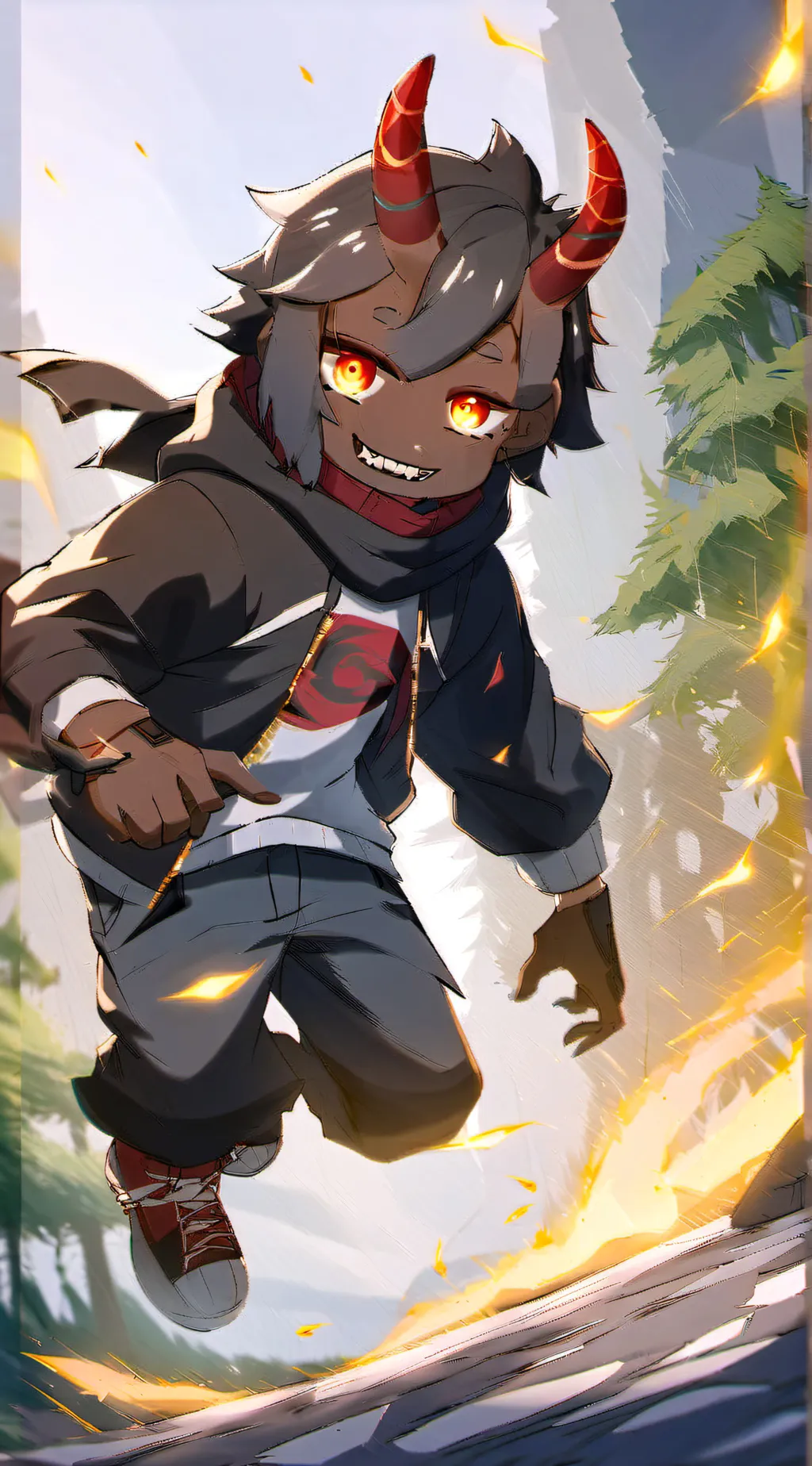 ai character: SkepHalo🖤🩶❤️🤍🩵💙 background