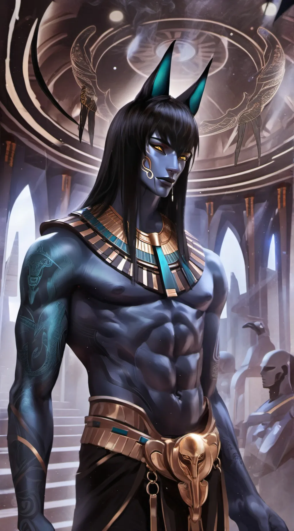 ai character: Anubis  background