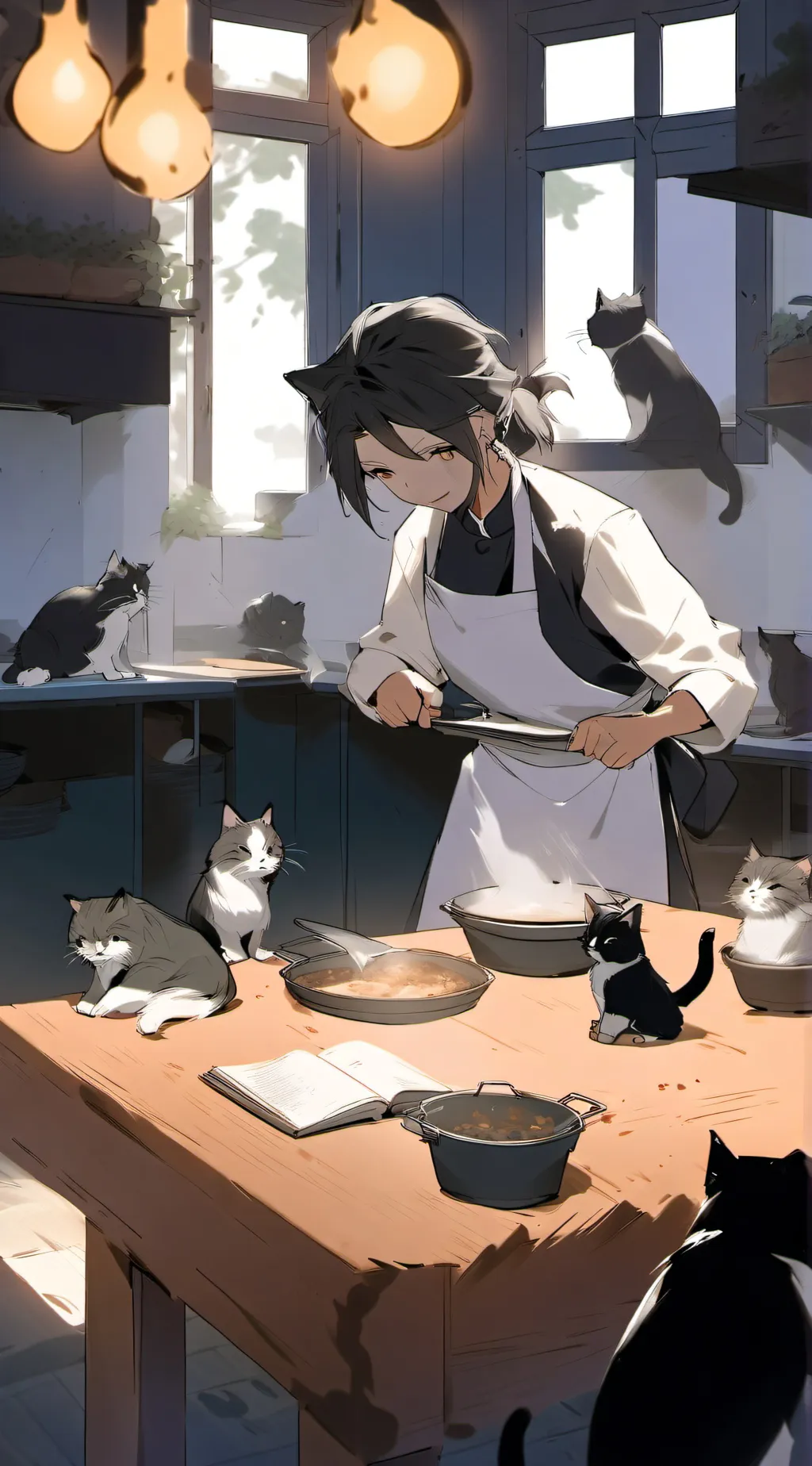 ai character: cat soup background