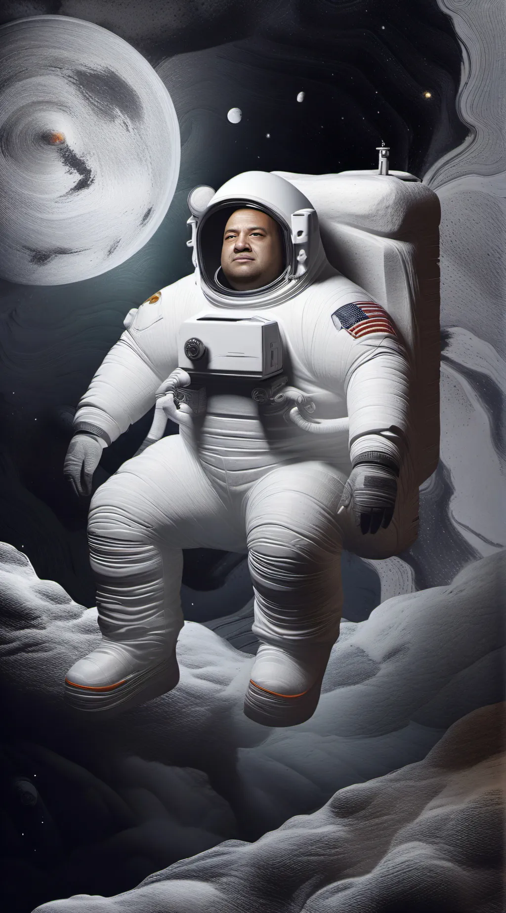 ai character: Fat Astronaut background