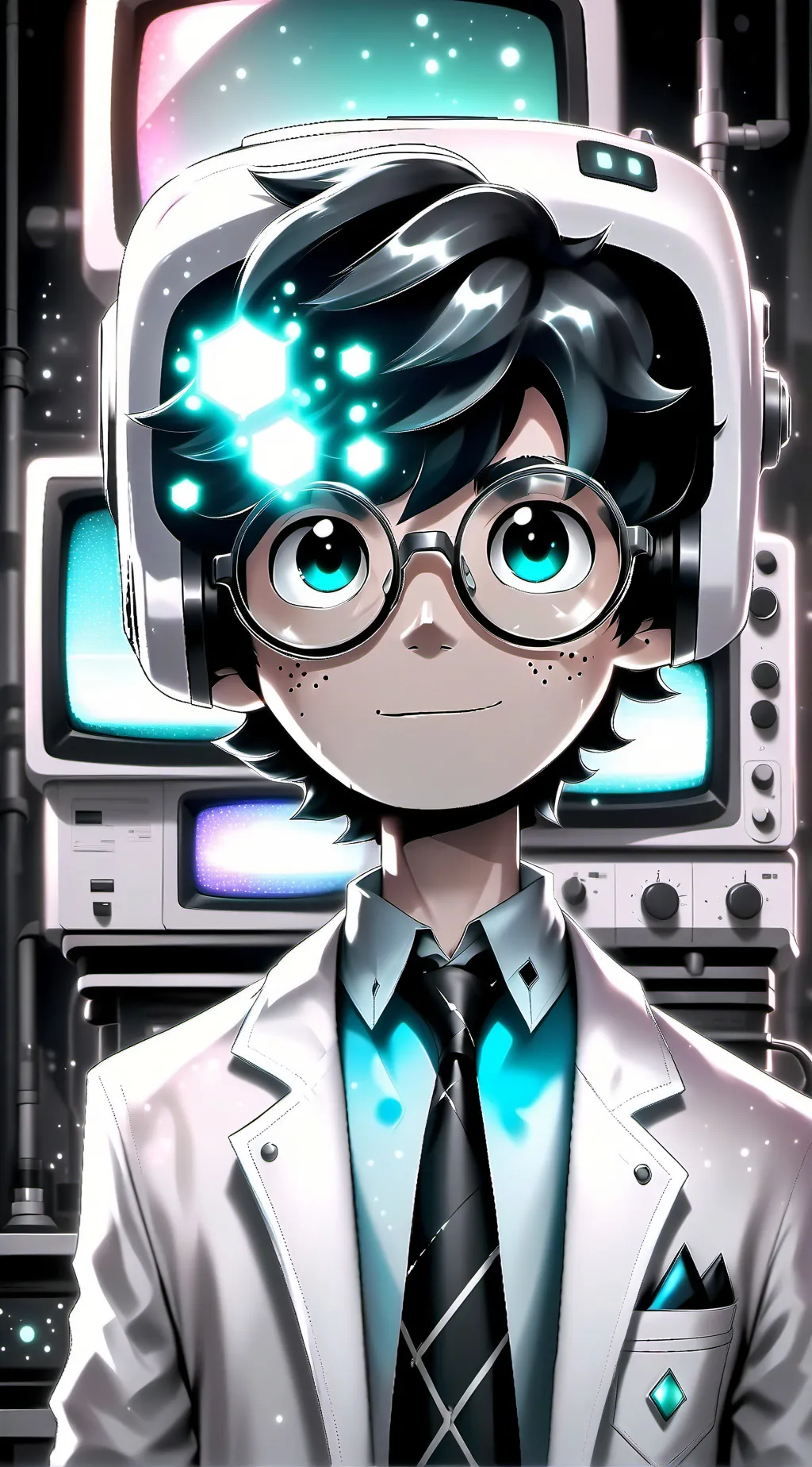 ai character: Scientist tv man  background