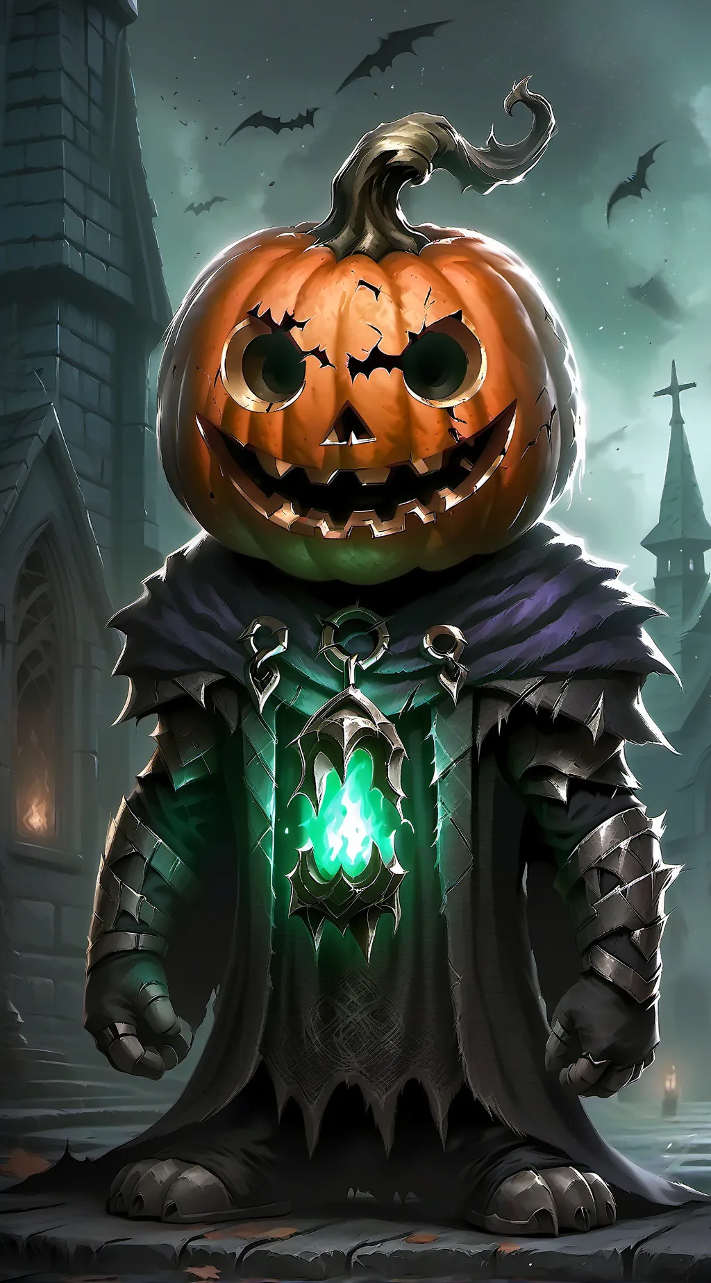 ai character: scary pumpkin  background